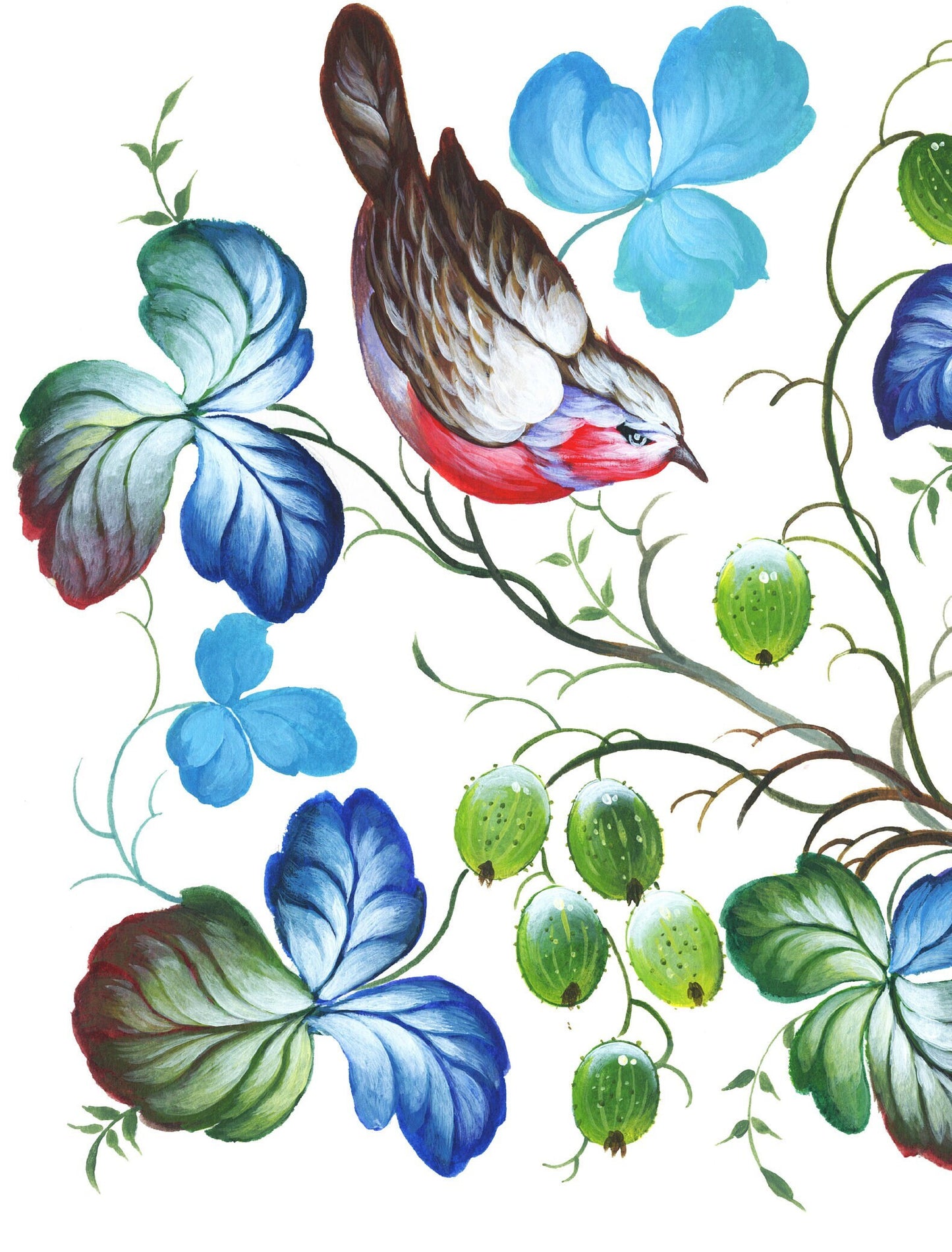 Large Decoupage Paper for Furniture - Decoupage Art - Rice Paper for Decoupage - Birds & Leafs - Blue Green Decoupage