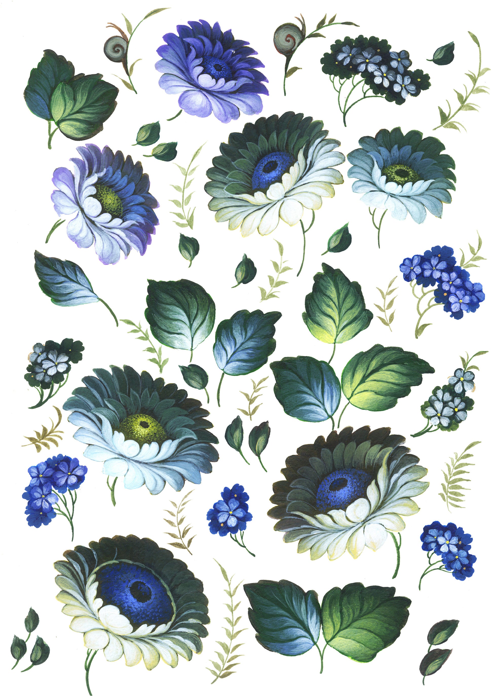 Large Decoupage Paper for Furniture - Decoupage Art - Rice Paper for Decoupage - Blue & Green Flowers Decoupage
