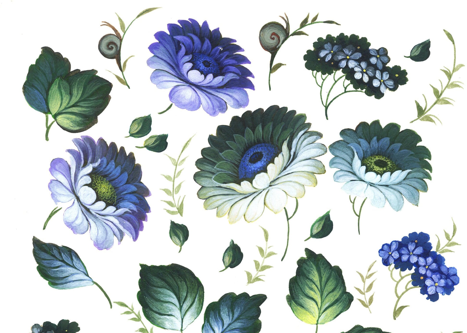 Large Decoupage Paper for Furniture - Decoupage Art - Rice Paper for Decoupage - Blue & Green Flowers Decoupage
