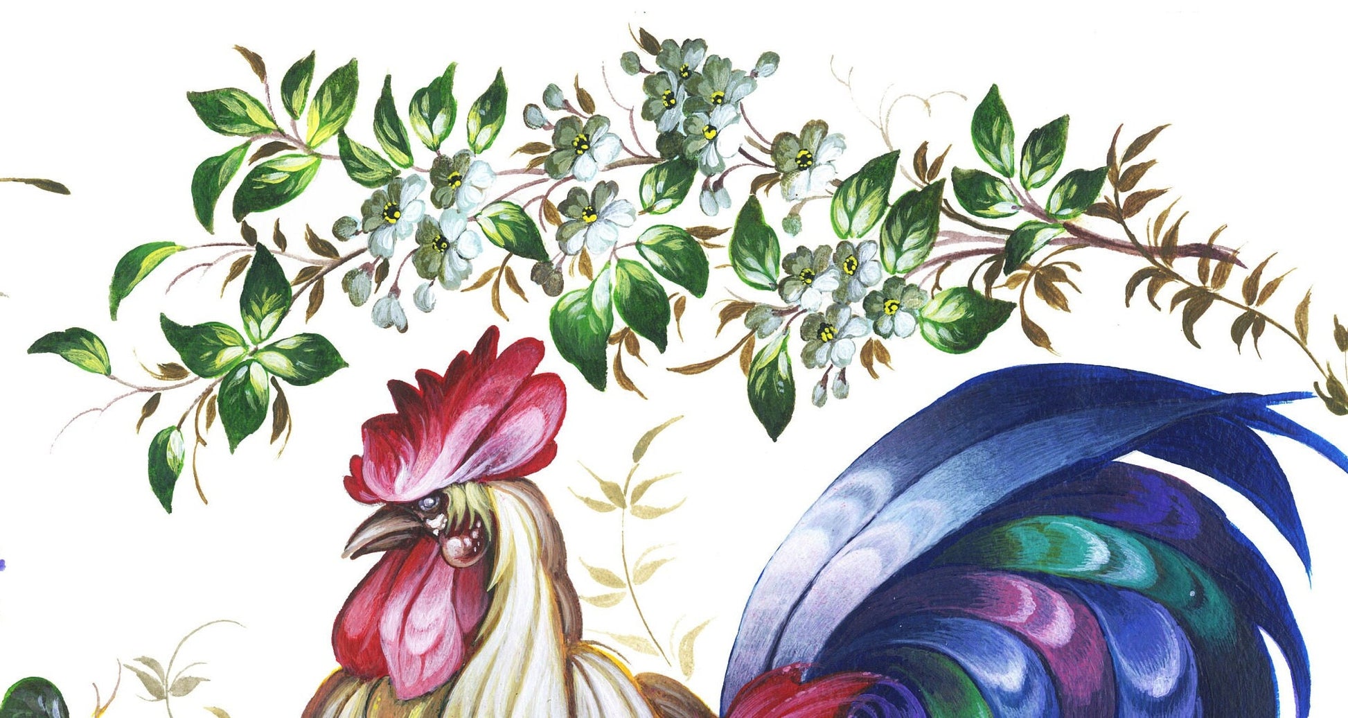 Large Decoupage Paper for Furniture - Decoupage Art - Rice Paper for Decoupage - Red, Green, Blue Rooster