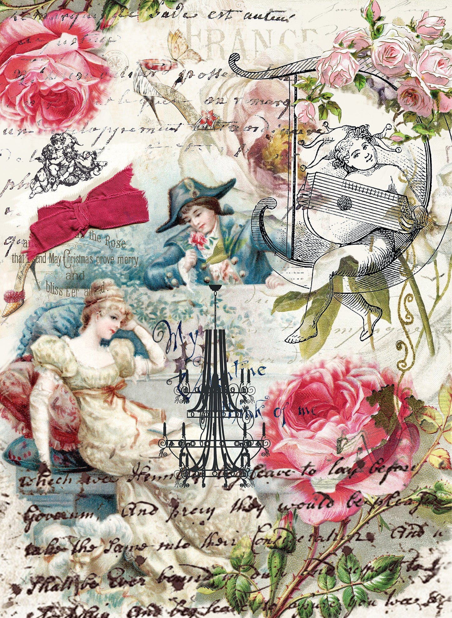 Large Decoupage Paper - Decoupage Art - Rice Paper for Decoupage - Napoleon Women Roses