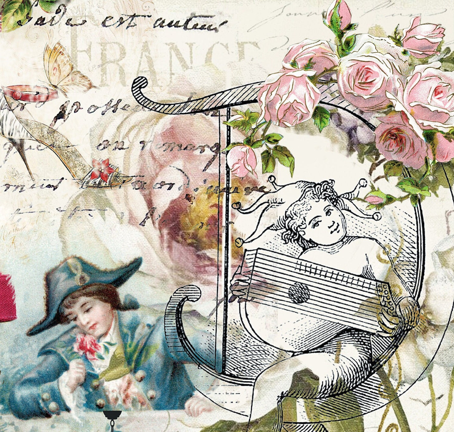 Large Decoupage Paper - Decoupage Art - Rice Paper for Decoupage - Napoleon Women Roses