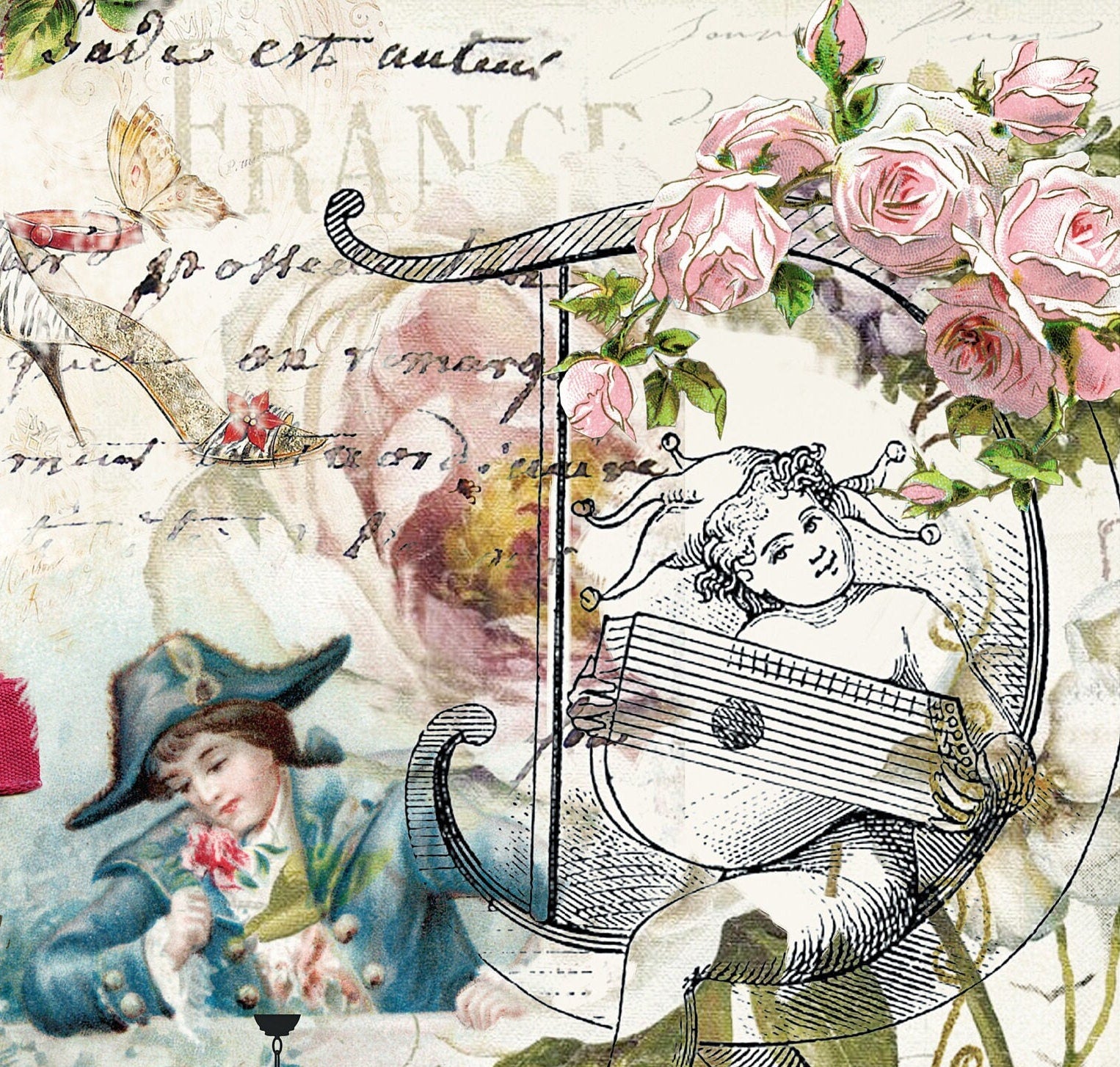 Large Decoupage Paper - Decoupage Art - Rice Paper for Decoupage - Napoleon Women Roses