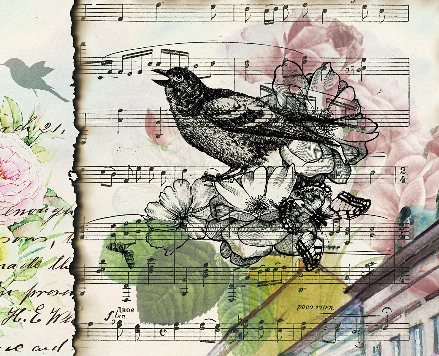 Large Decoupage Paper - Decoupage Art - Rice Paper for Decoupage - Black Bird Street