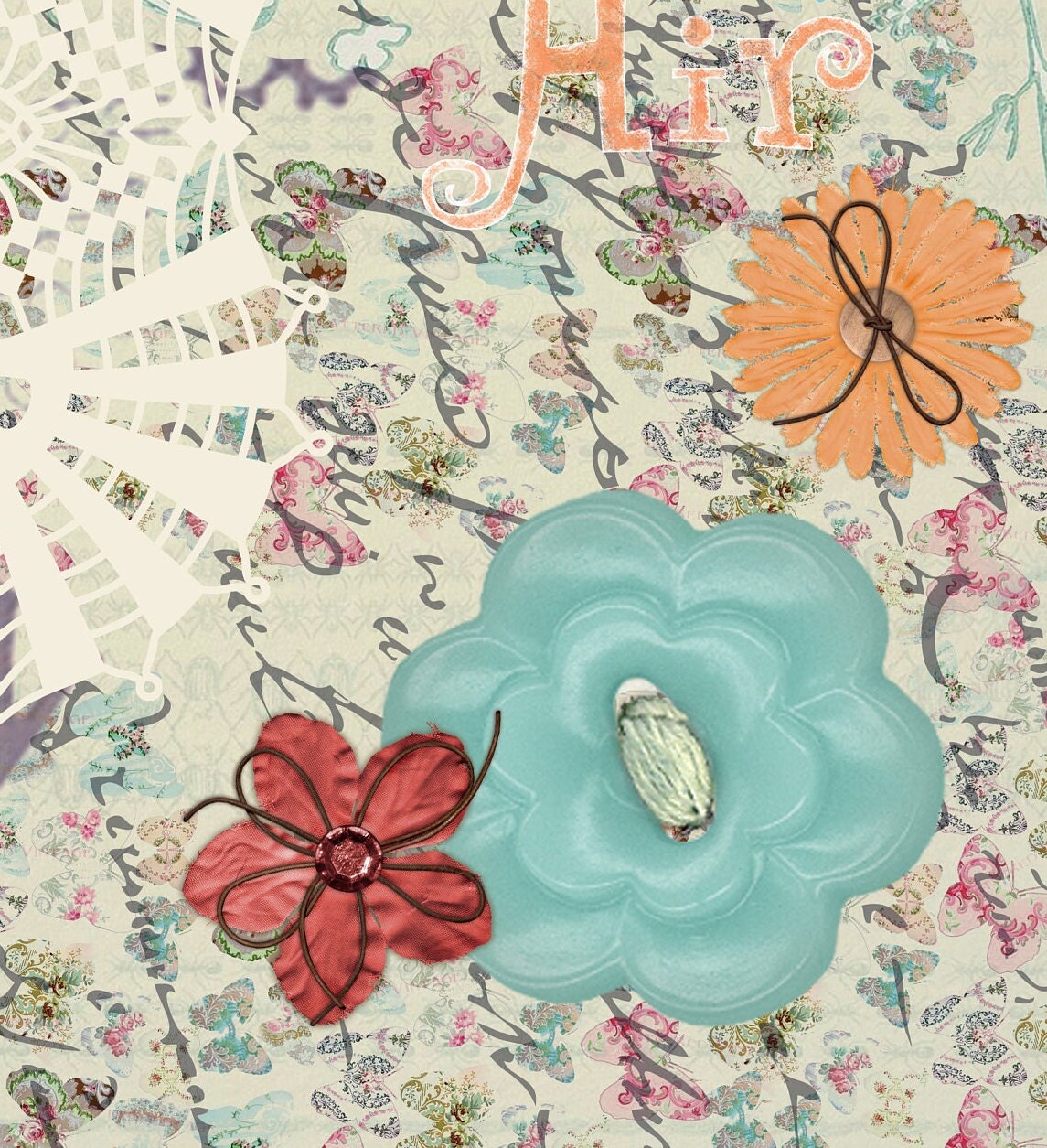 Large Decoupage Paper - Decoupage Art - Rice Paper for Decoupage - Black Bird Nest Blue Orange Flowers