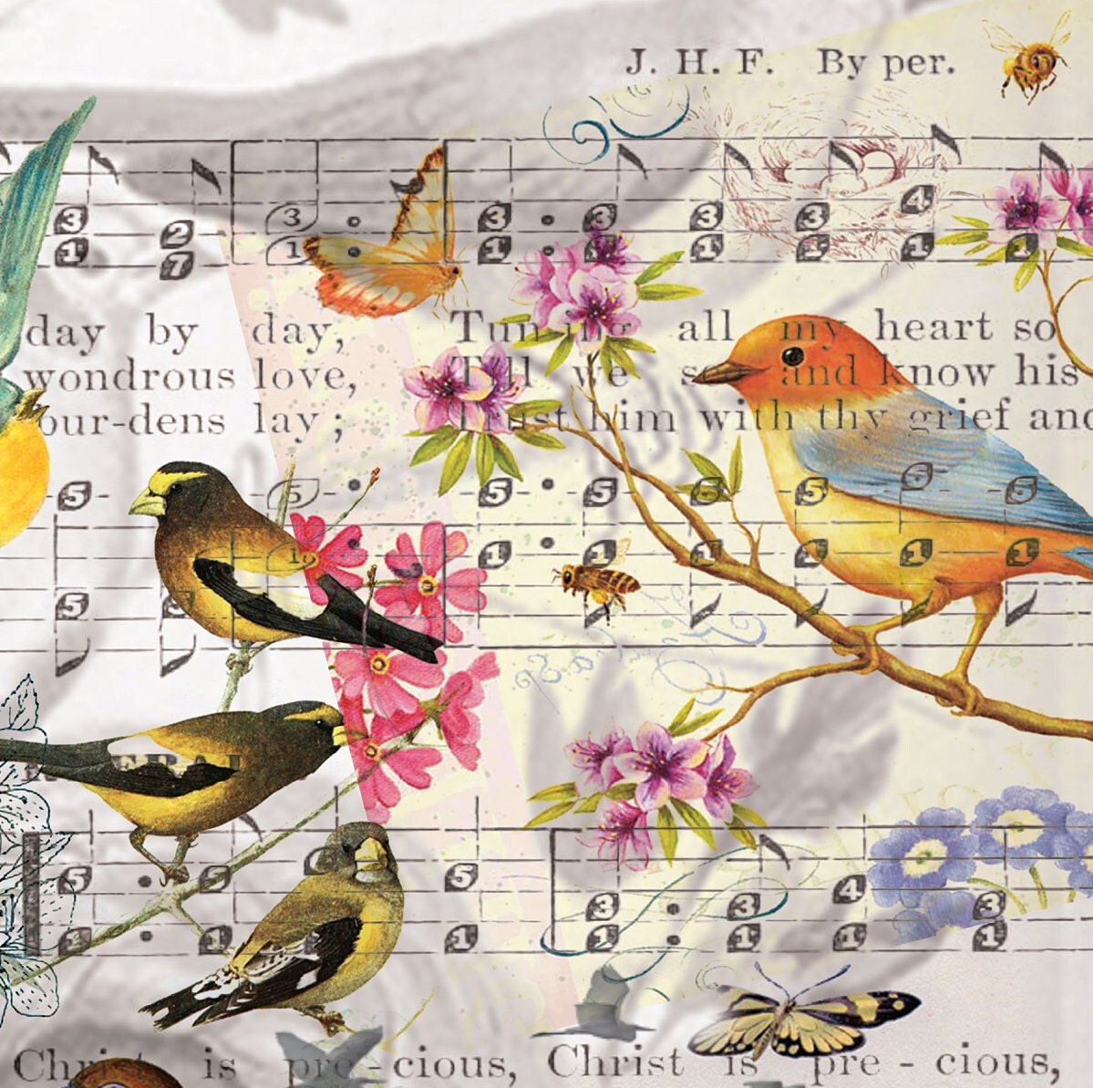 Large Decoupage Paper - Decoupage Art - Rice Paper for Decoupage - Black Blue Orange Green Birds