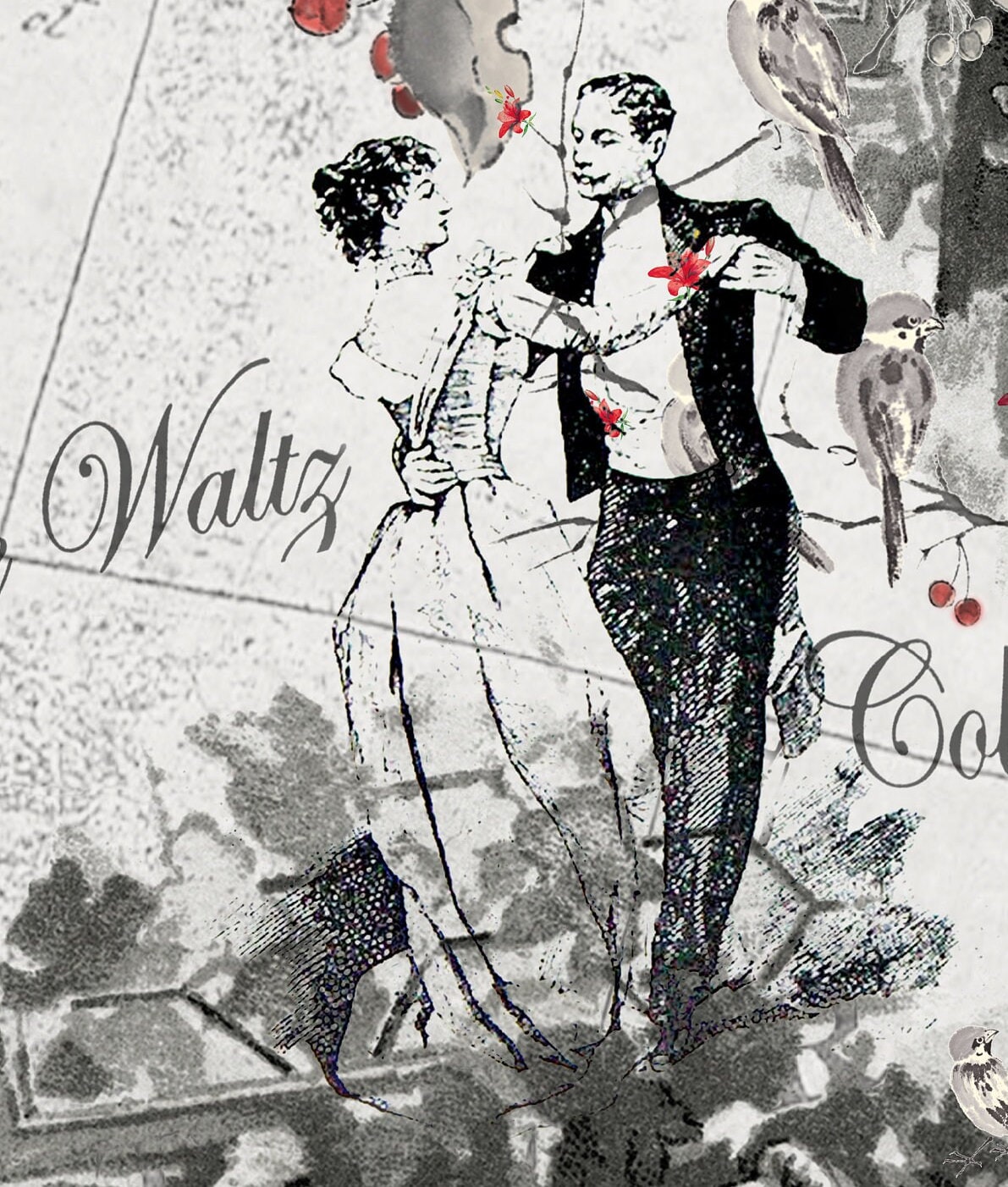 Large Decoupage Paper - Decoupage Art - Rice Paper for Decoupage - Black White Waltz Decoupage