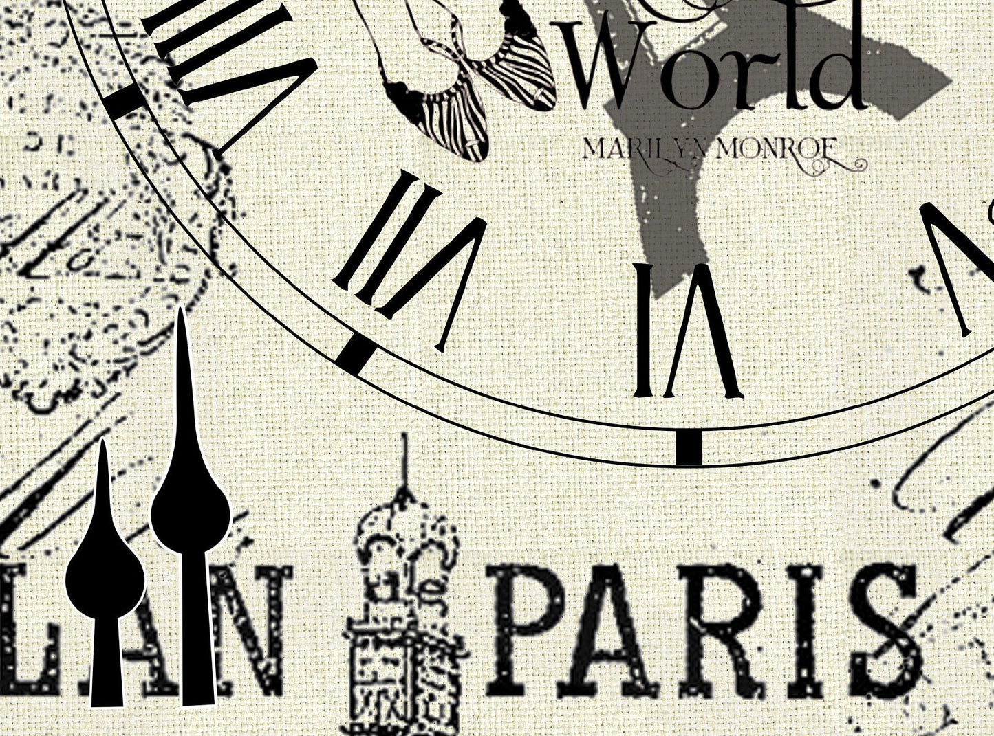 Large Decoupage Paper - Decoupage Art - Rice Paper for Decoupage - Black Clocks Paris Eiffel