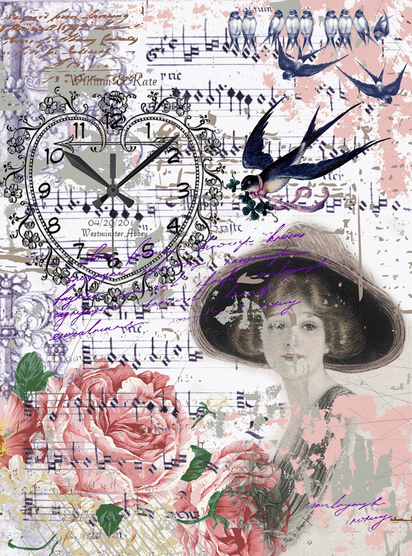 Large Decoupage Paper - Decoupage Art - Rice Paper for Decoupage - Pink Roses Woman