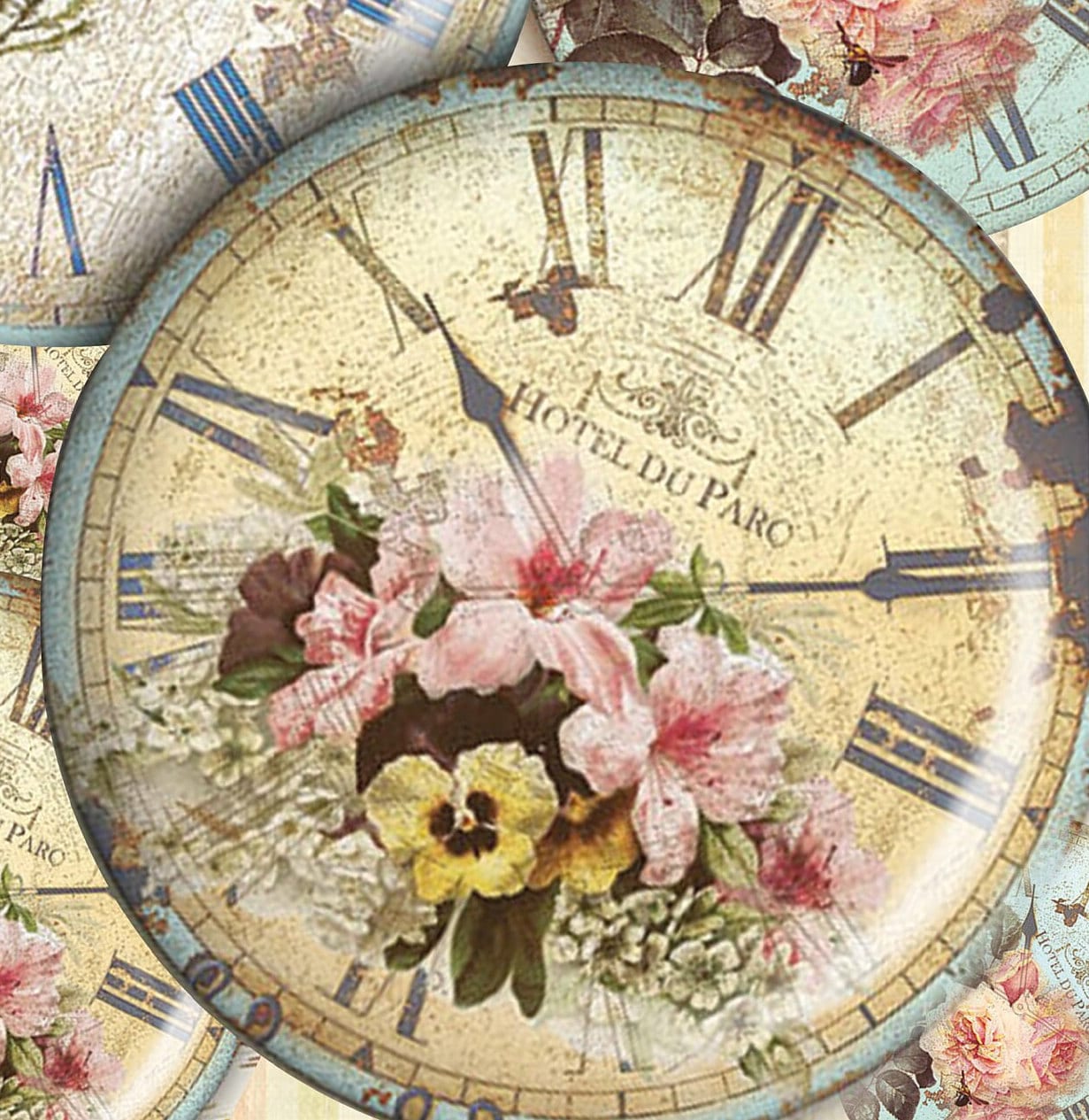 Large Decoupage Paper - Decoupage Art - Rice Paper for Decoupage - Vintage Decoupage - Green Bird Old Clock