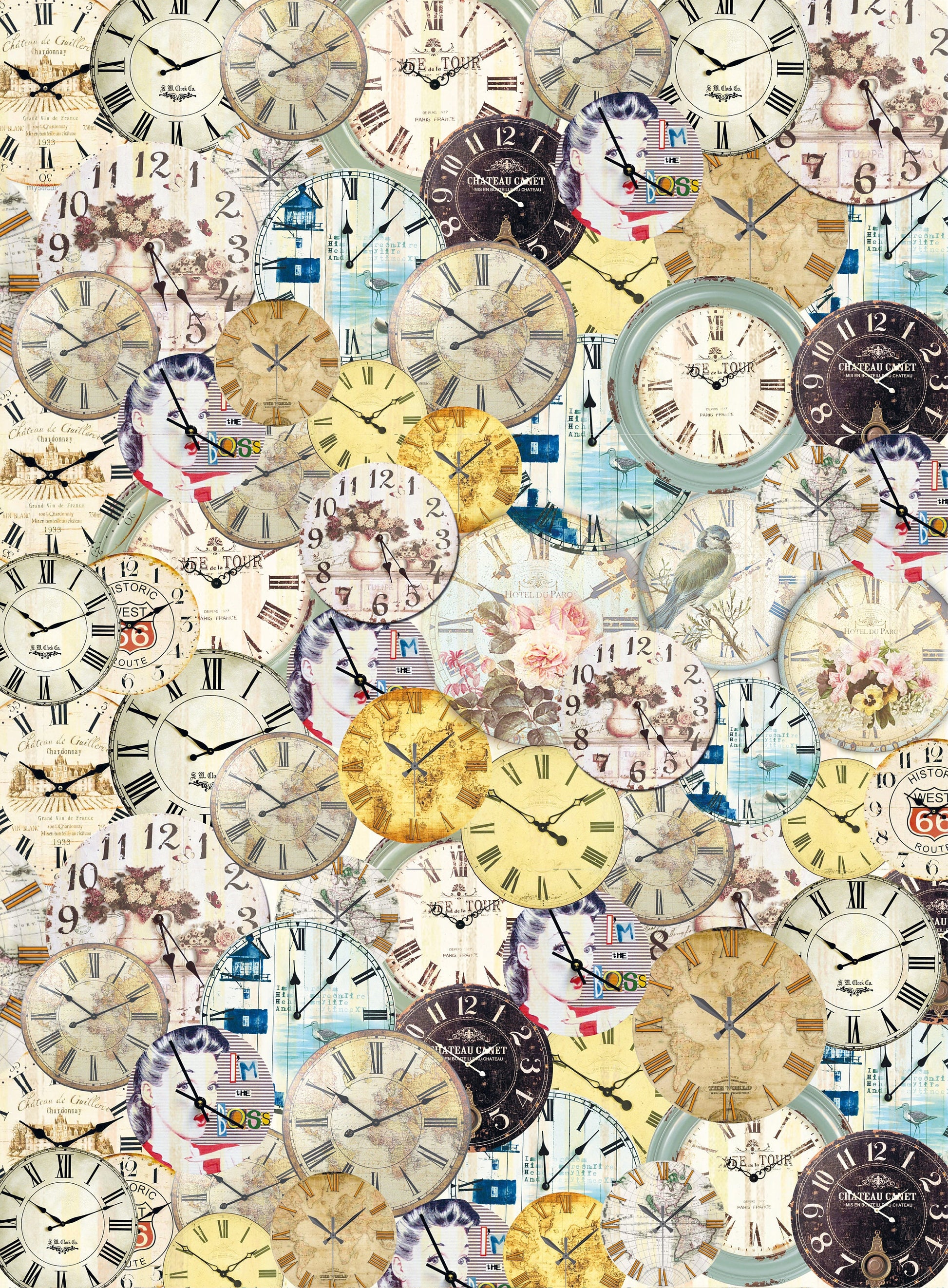 Large Decoupage Paper - Decoupage Art - Rice Paper for Decoupage - Vintage Decoupage - Old Clocks