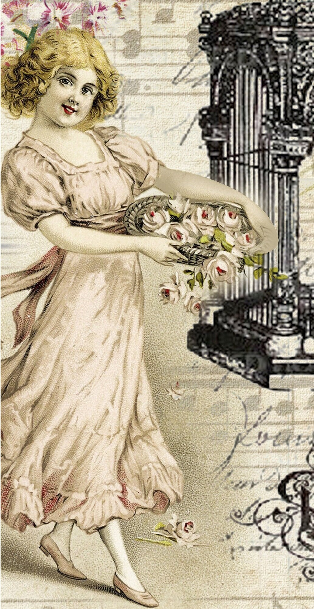 Large Decoupage Paper - Decoupage Art - Rice Paper for Decoupage - Vintage Decoupage - Little Girl Bird Nest