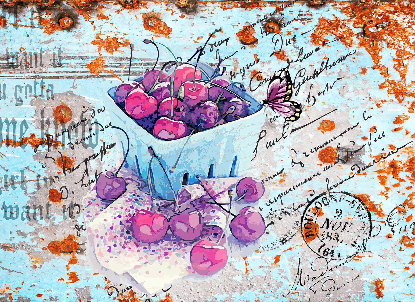 cherry decoupage
