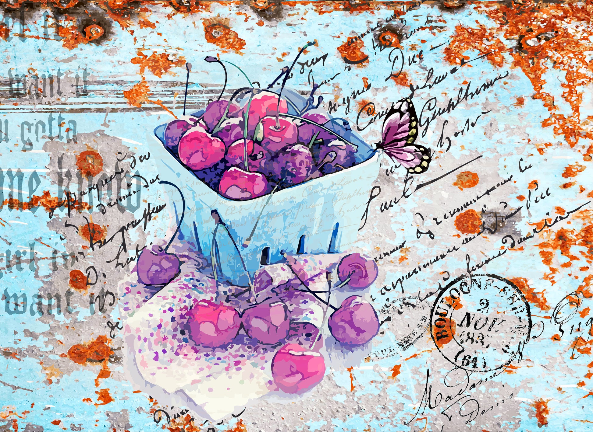 cherry decoupage