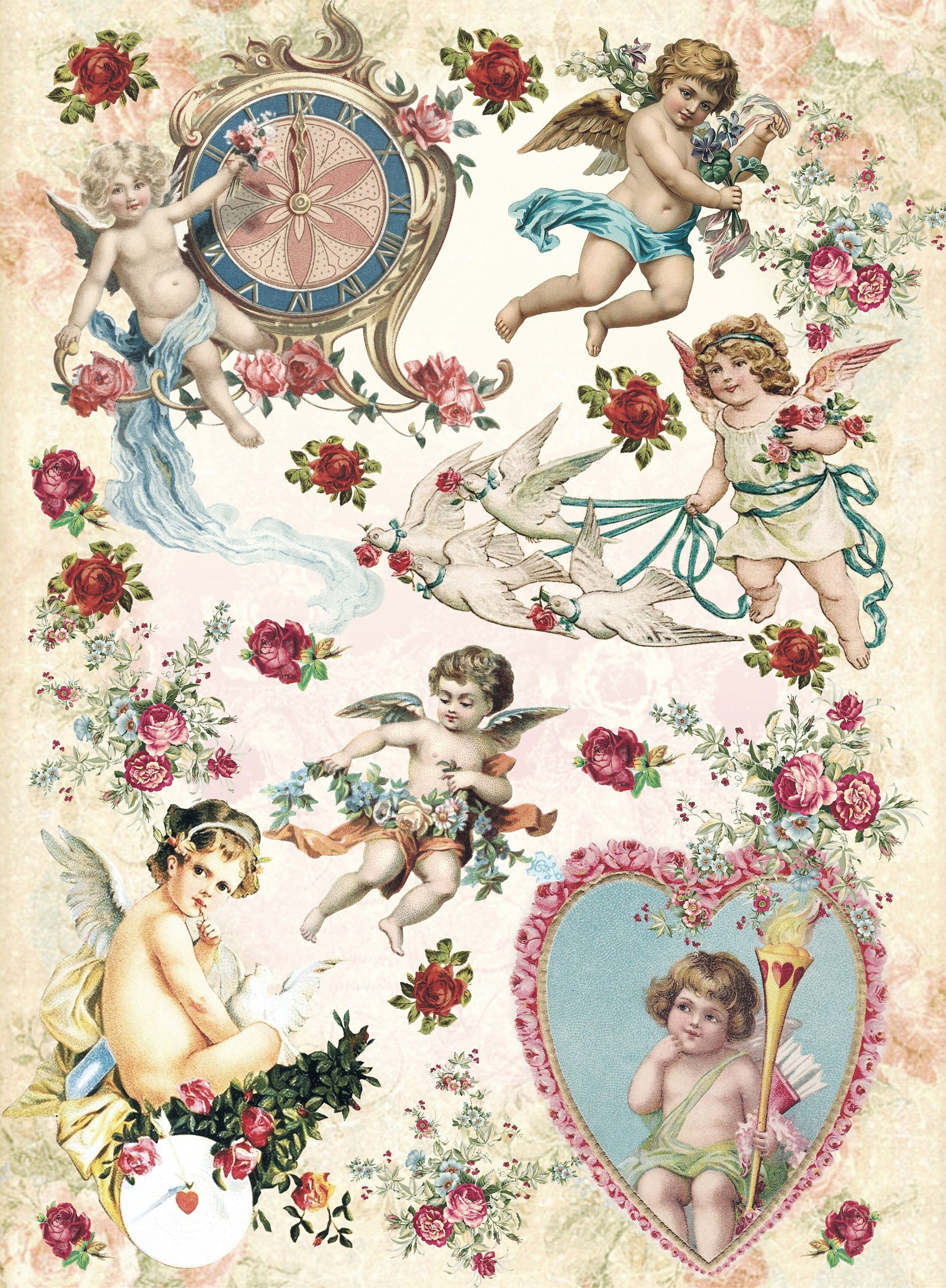 Large Decoupage Paper - Decoupage Art - Rice Paper for Decoupage - Vintage Decoupage - Baby Angels