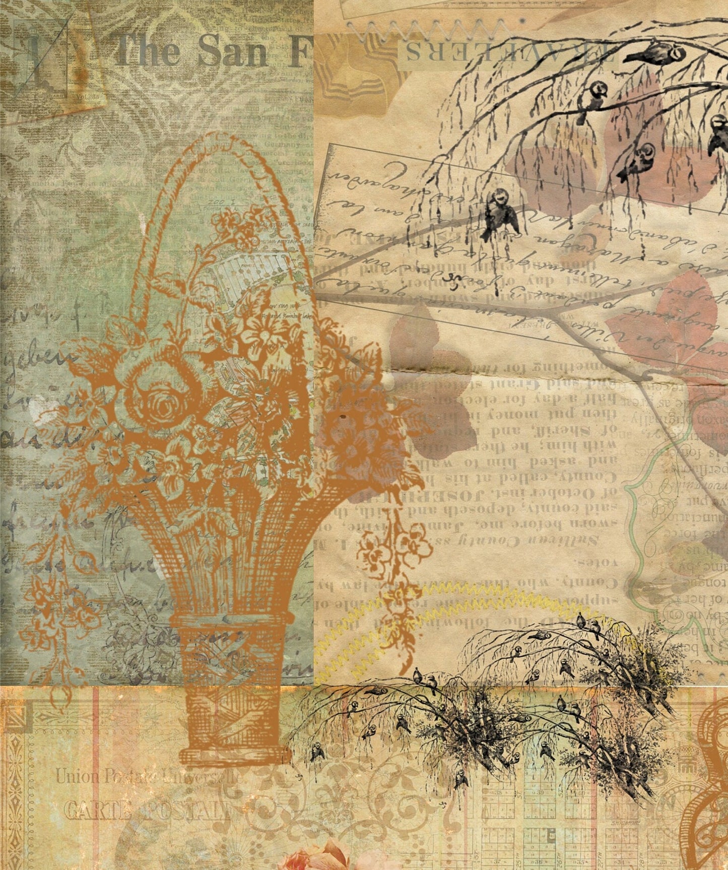 Rose & Birds Decoupage Paper - Decoupage Art - Large Size Rice Paper for Decoupage - A3 A2 A1 A0