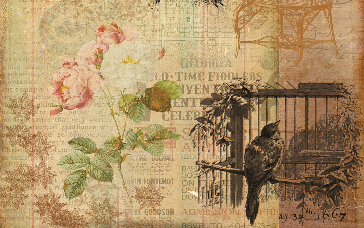 Rose & Birds Decoupage Paper - Decoupage Art - Large Size Rice Paper for Decoupage - A3 A2 A1 A0
