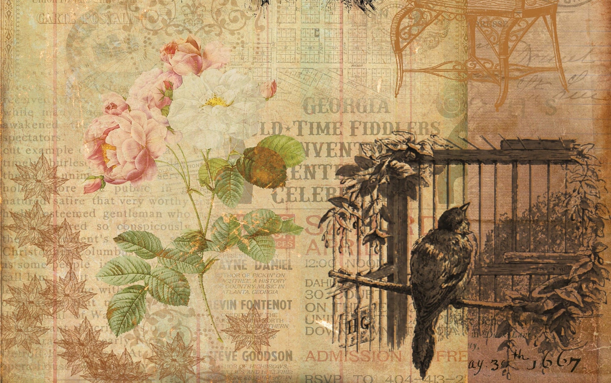 Rose & Birds Decoupage Paper - Decoupage Art - Large Size Rice Paper for Decoupage - A3 A2 A1 A0