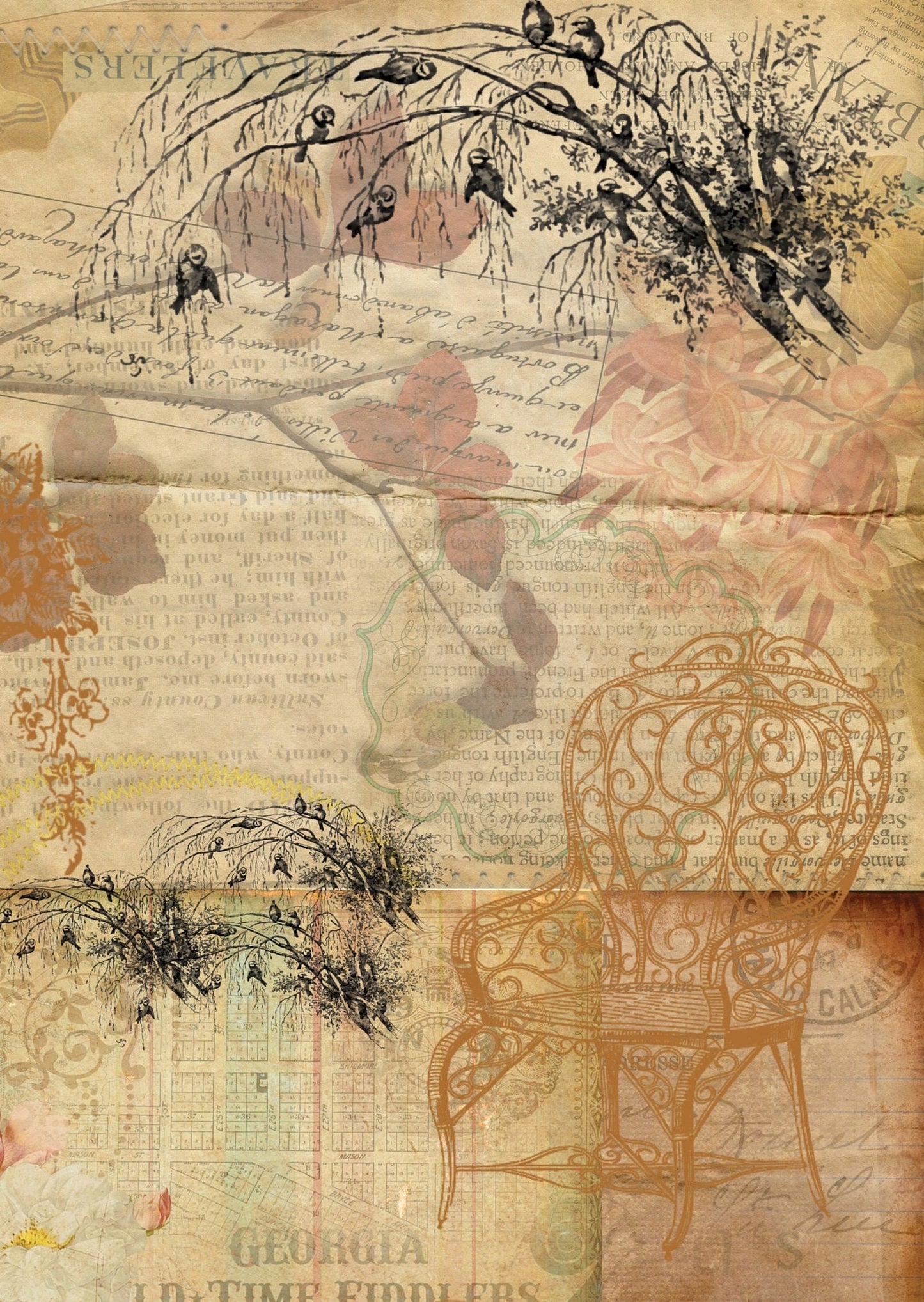Rose & Birds Decoupage Paper - Decoupage Art - Large Size Rice Paper for Decoupage - A3 A2 A1 A0