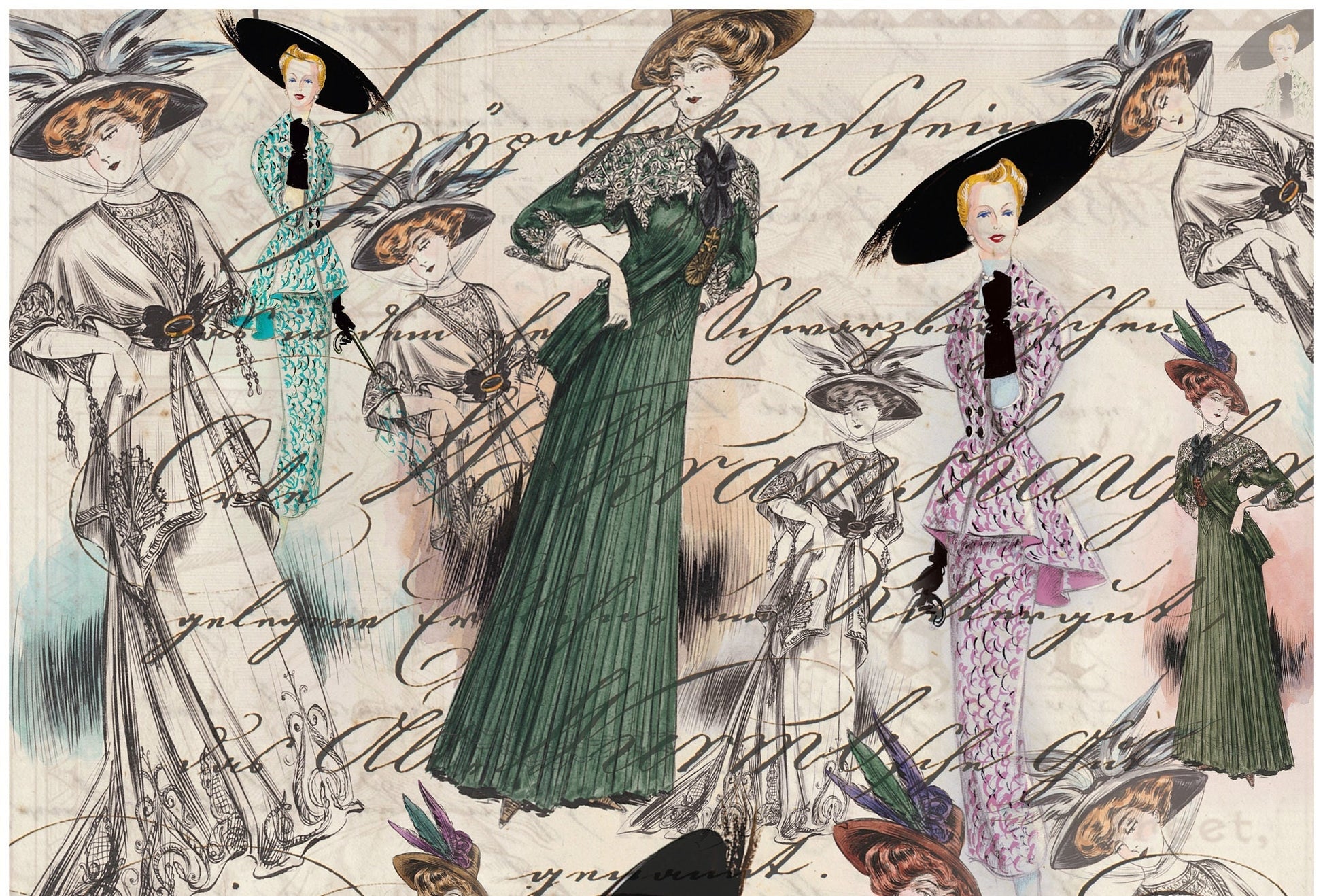Ladies with Hat Decoupage Paper - Decoupage Art - Large Size Rice Paper for Decoupage