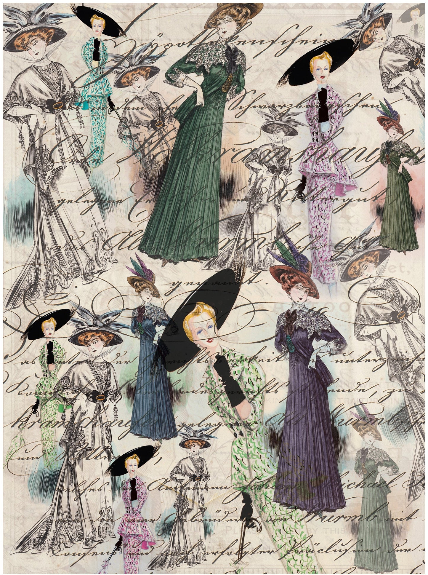 Ladies with Hat Decoupage Paper - Decoupage Art - Large Size Rice Paper for Decoupage