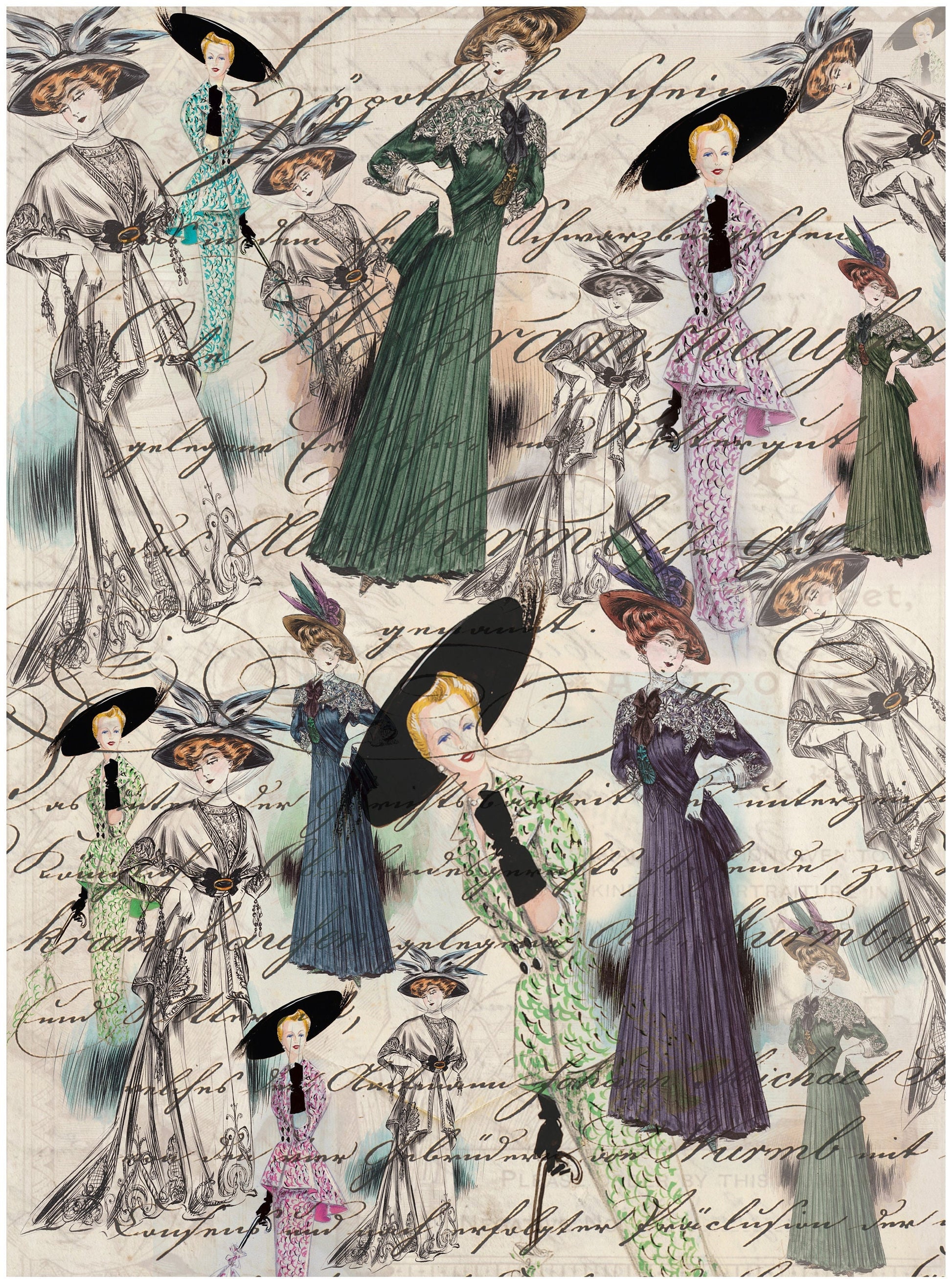 Ladies with Hat Decoupage Paper - Decoupage Art - Large Size Rice Paper for Decoupage
