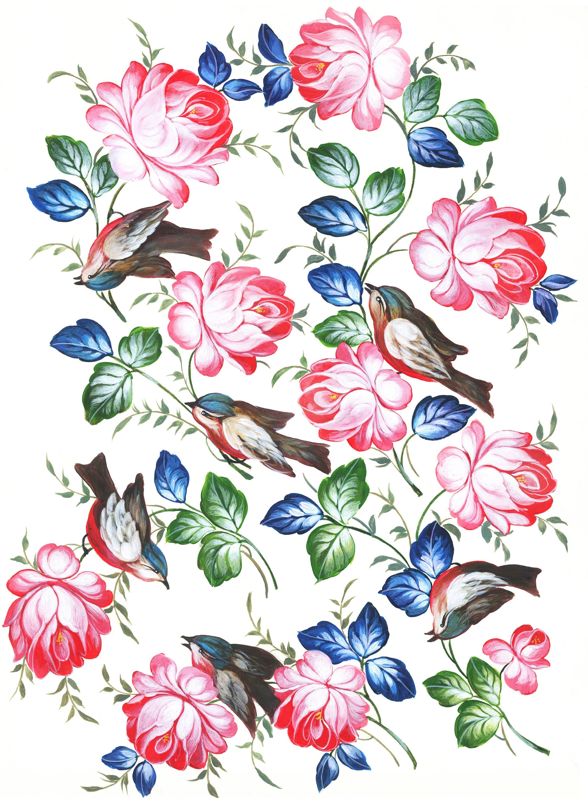Birds & Flowers Decoupage Paper - Decoupage Art - Large Size Rice Paper for Decoupage