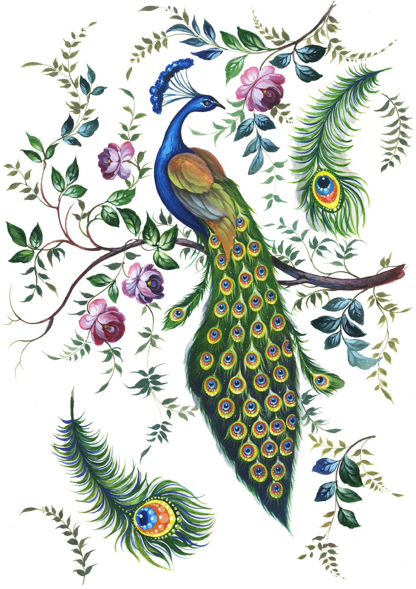 Large Decoupage Paper for Furniture - Decoupage Art - Rice Paper for Decoupage - Peacock Decoupage