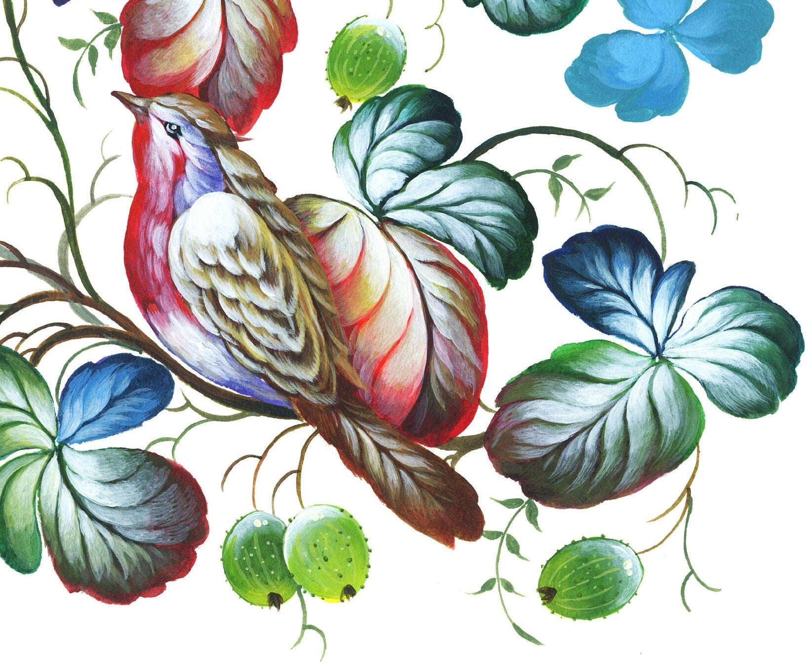 Large Decoupage Paper for Furniture - Decoupage Art - Rice Paper for Decoupage - Birds & Leafs - Blue Green Decoupage