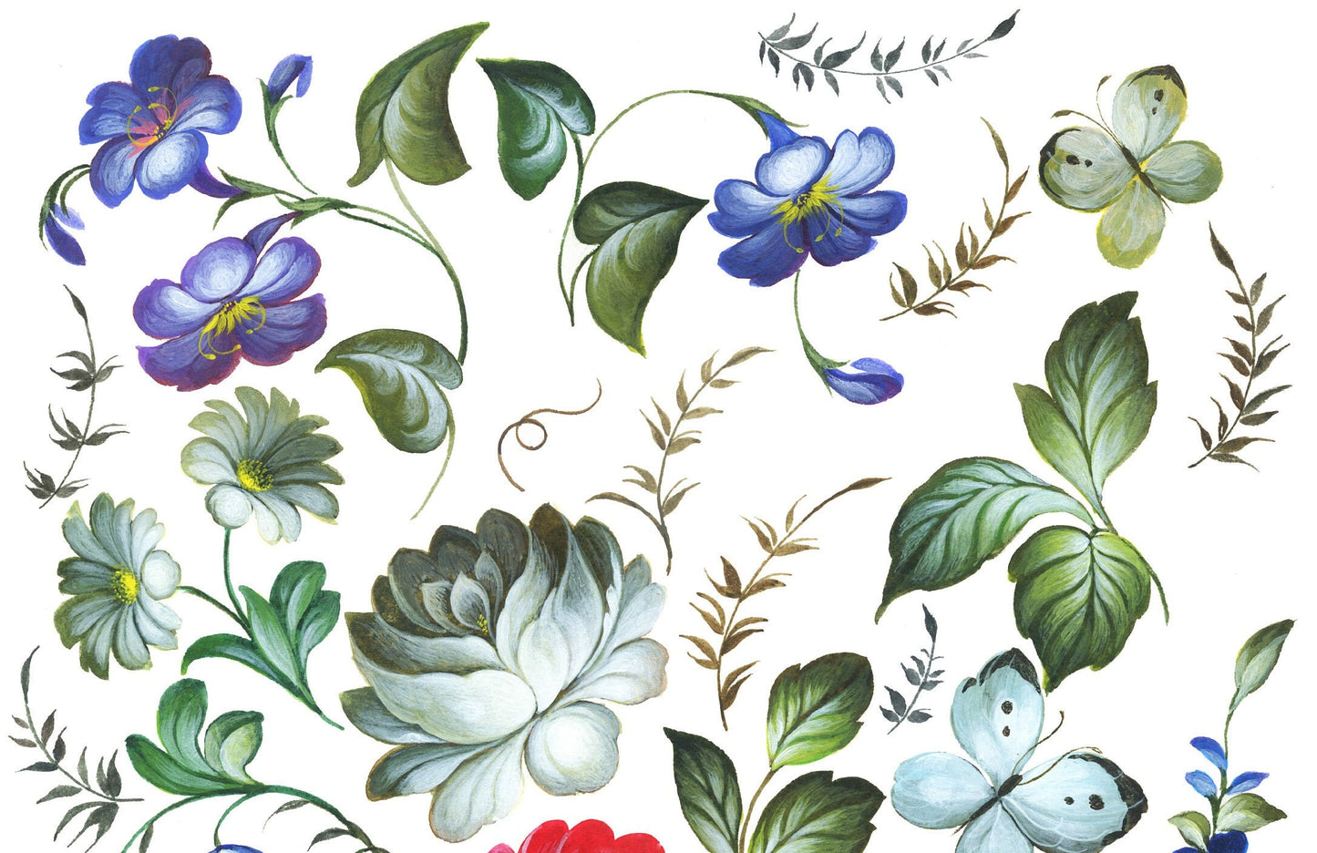 Large Decoupage Paper for Furniture - Decoupage Art - Rice Paper for Decoupage - Blue, Red & Green Flowers Decoupage
