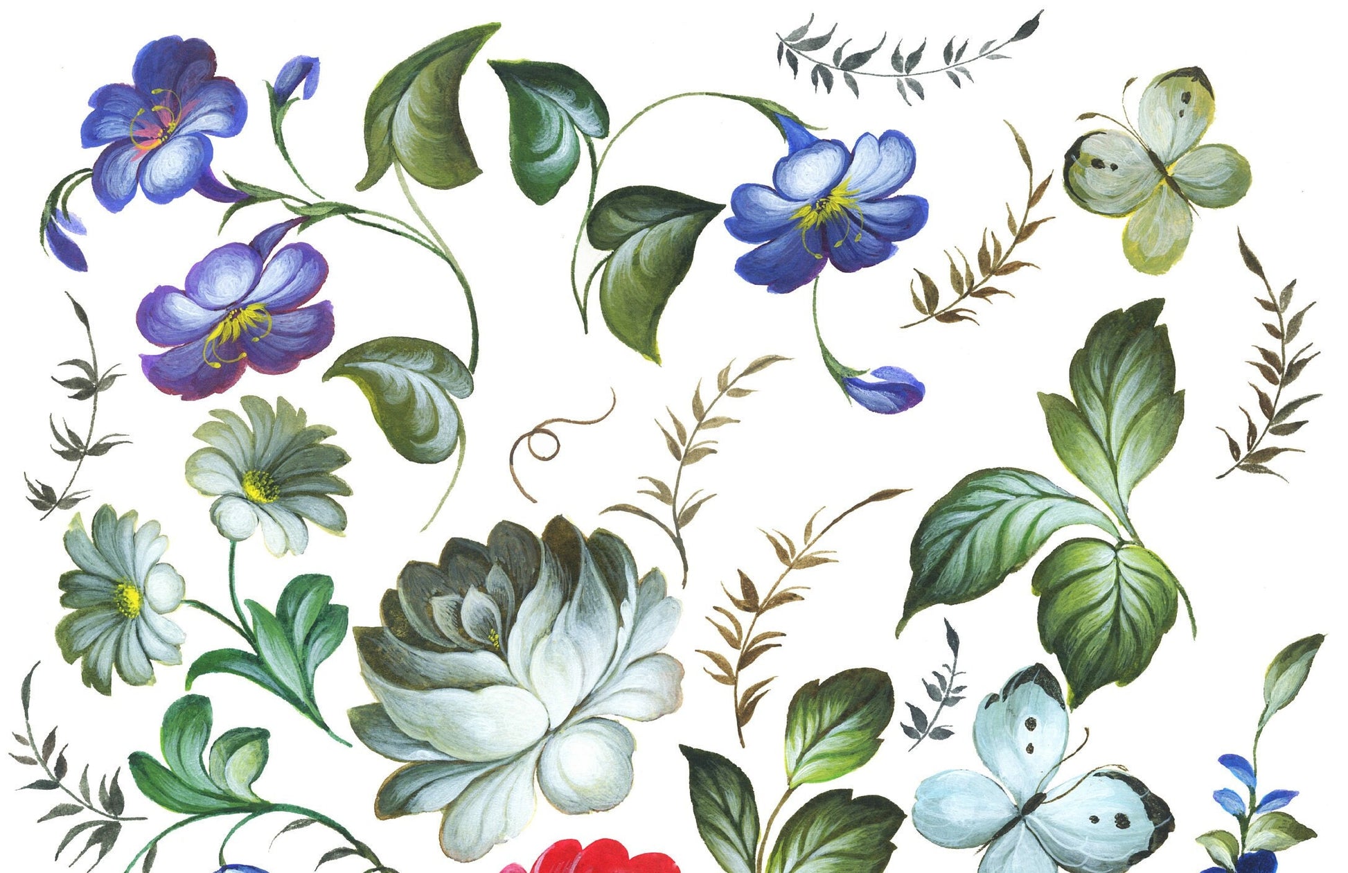 Large Decoupage Paper for Furniture - Decoupage Art - Rice Paper for Decoupage - Blue, Red & Green Flowers Decoupage