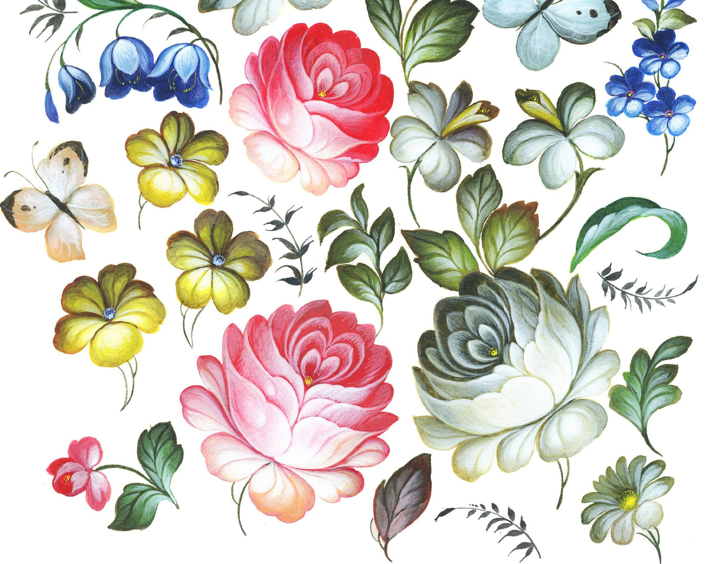 Large Decoupage Paper for Furniture - Decoupage Art - Rice Paper for Decoupage - Blue, Red & Green Flowers Decoupage