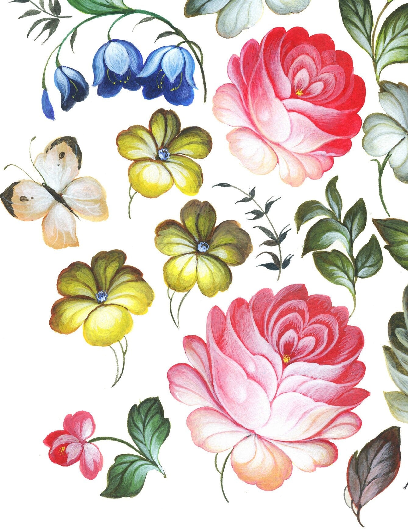 Large Decoupage Paper for Furniture - Decoupage Art - Rice Paper for Decoupage - Blue, Red & Green Flowers Decoupage