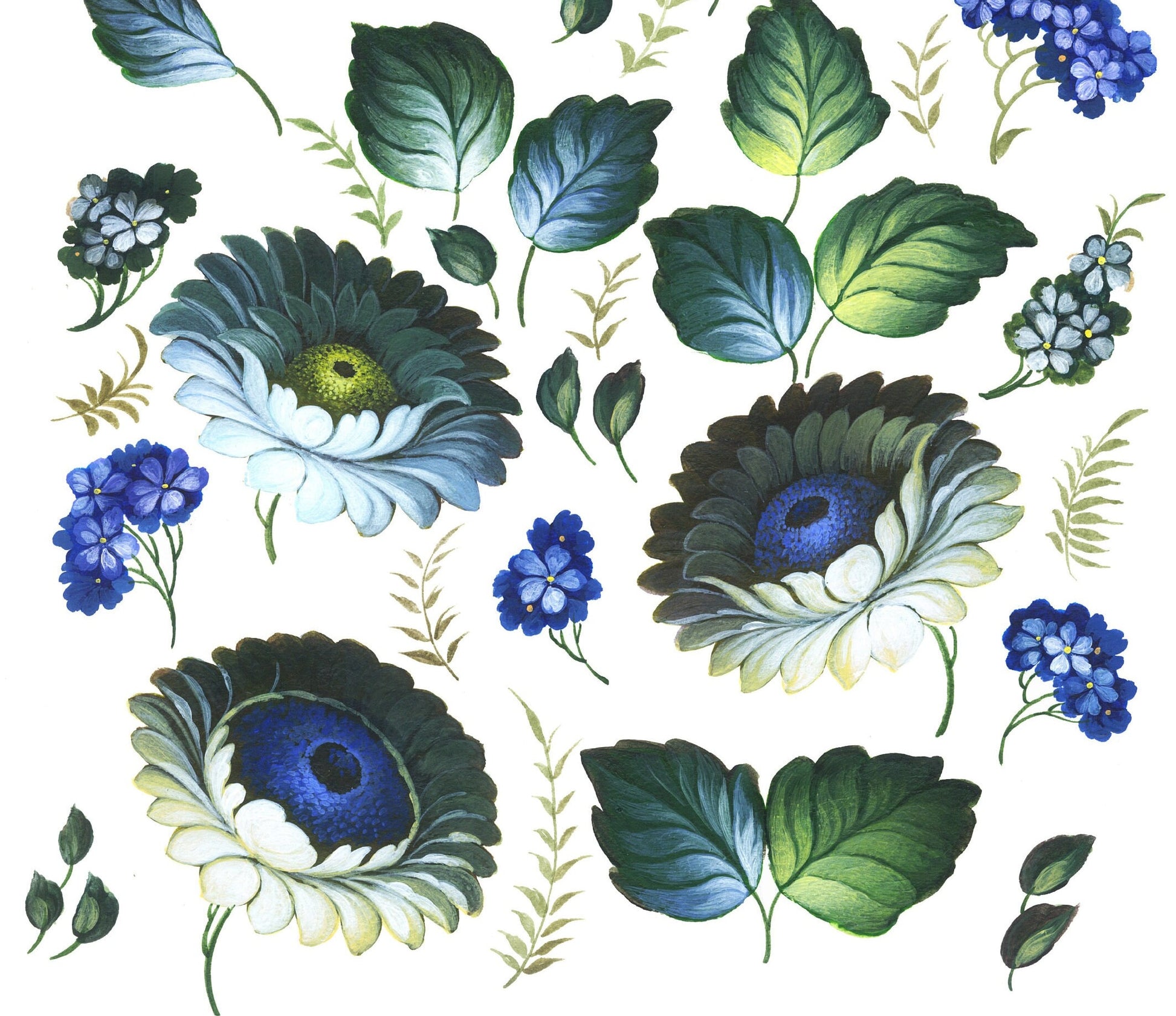 Large Decoupage Paper for Furniture - Decoupage Art - Rice Paper for Decoupage - Blue & Green Flowers Decoupage
