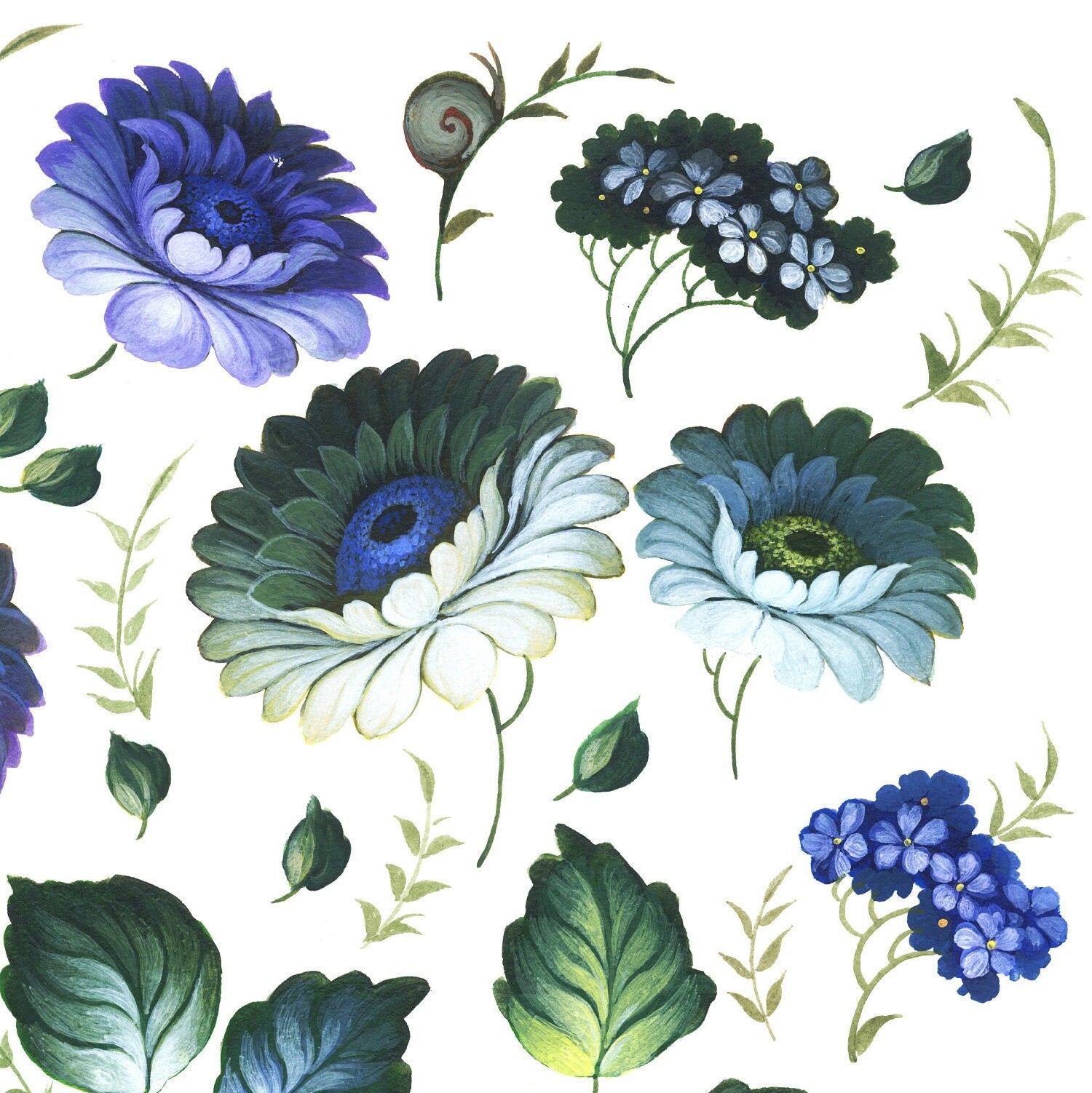 Large Decoupage Paper for Furniture - Decoupage Art - Rice Paper for Decoupage - Blue & Green Flowers Decoupage