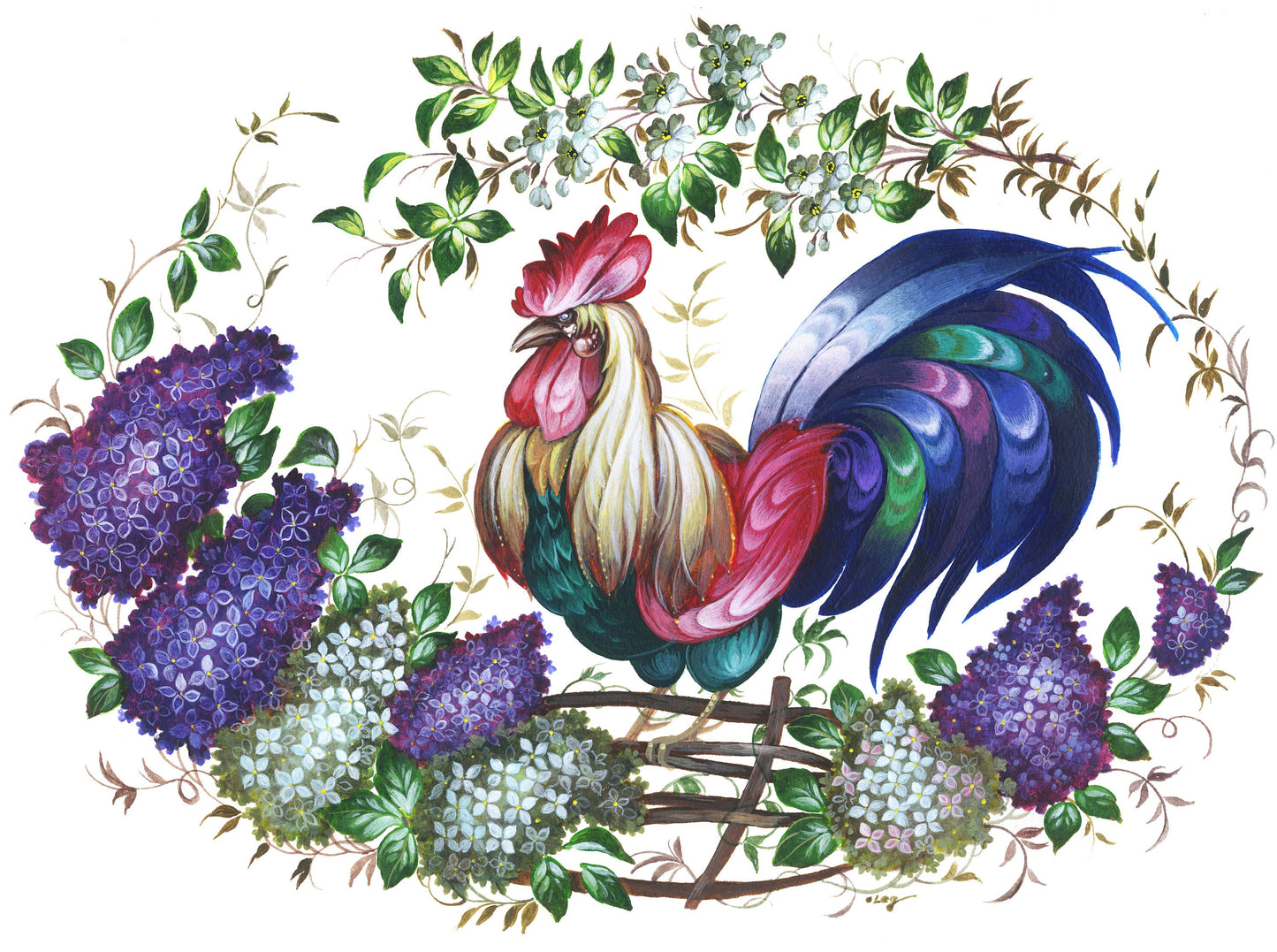 Large Decoupage Paper for Furniture - Decoupage Art - Rice Paper for Decoupage - Red, Green, Blue Rooster