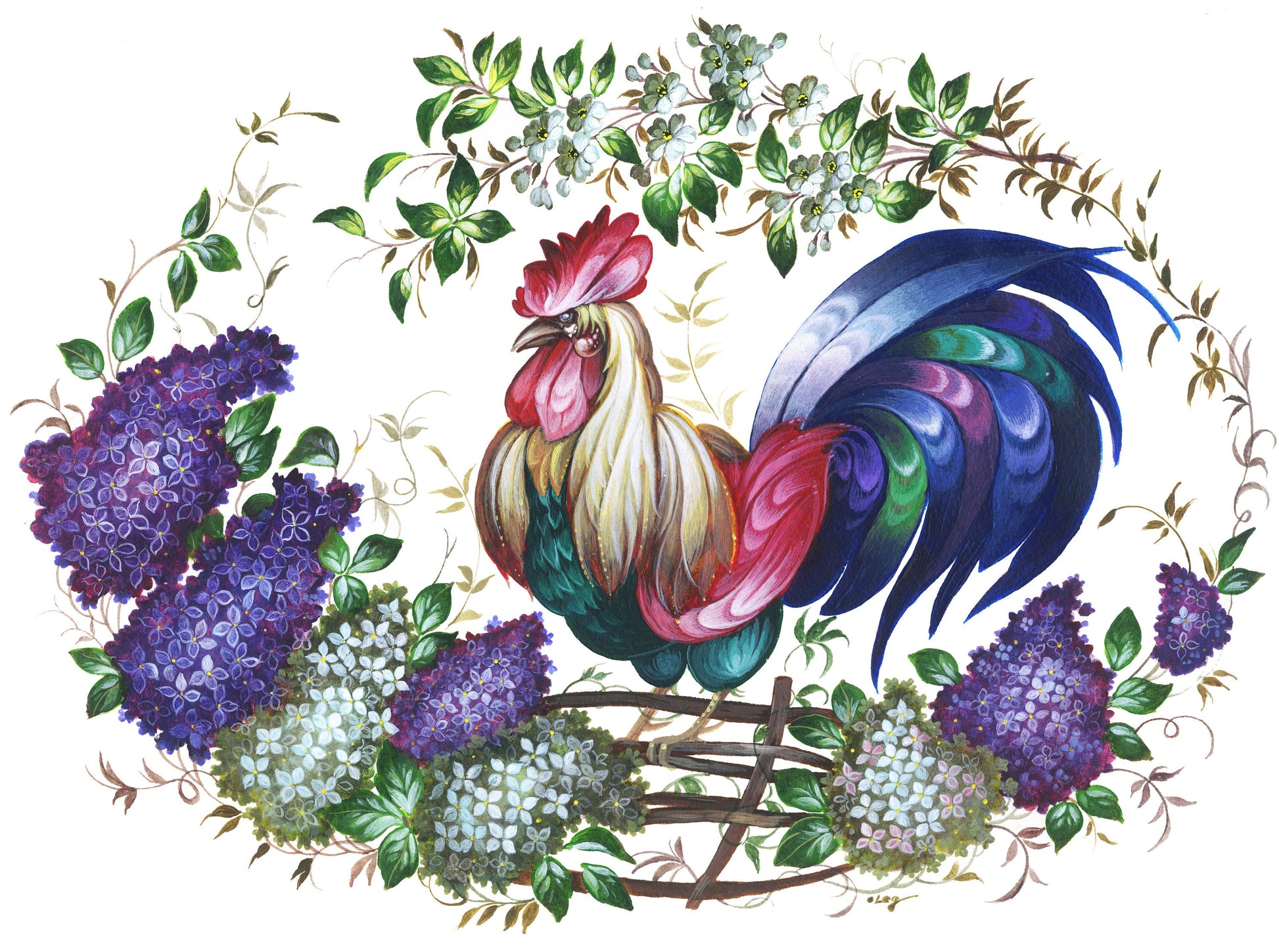 Large Decoupage Paper for Furniture - Decoupage Art - Rice Paper for Decoupage - Red, Green, Blue Rooster