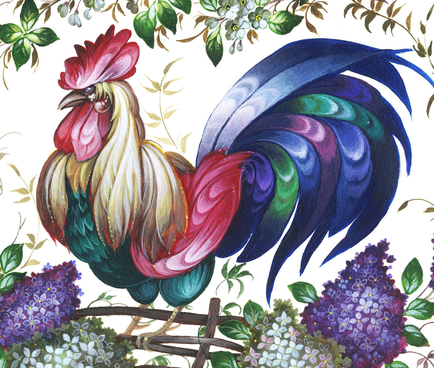 Large Decoupage Paper for Furniture - Decoupage Art - Rice Paper for Decoupage - Red, Green, Blue Rooster