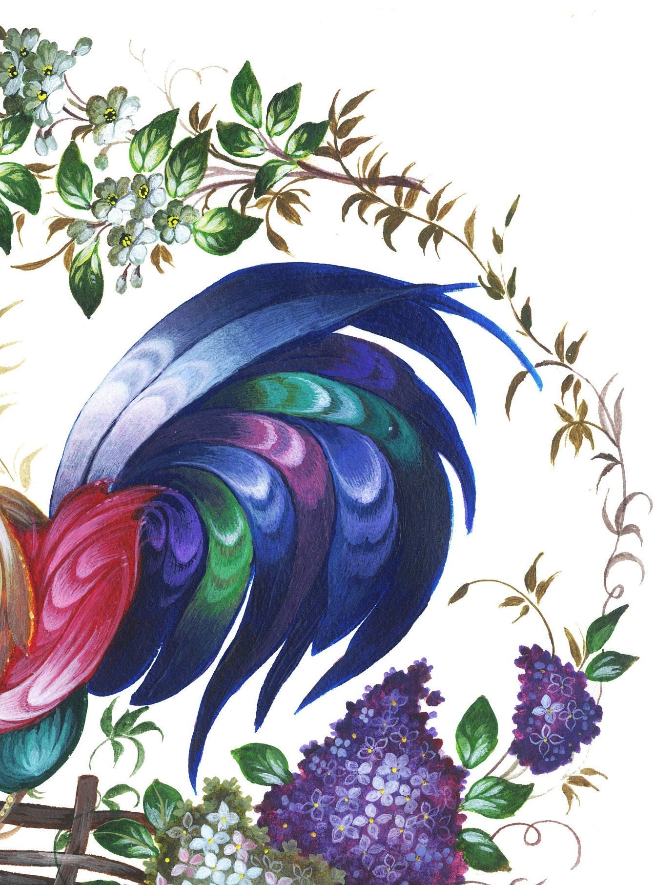 Large Decoupage Paper for Furniture - Decoupage Art - Rice Paper for Decoupage - Red, Green, Blue Rooster