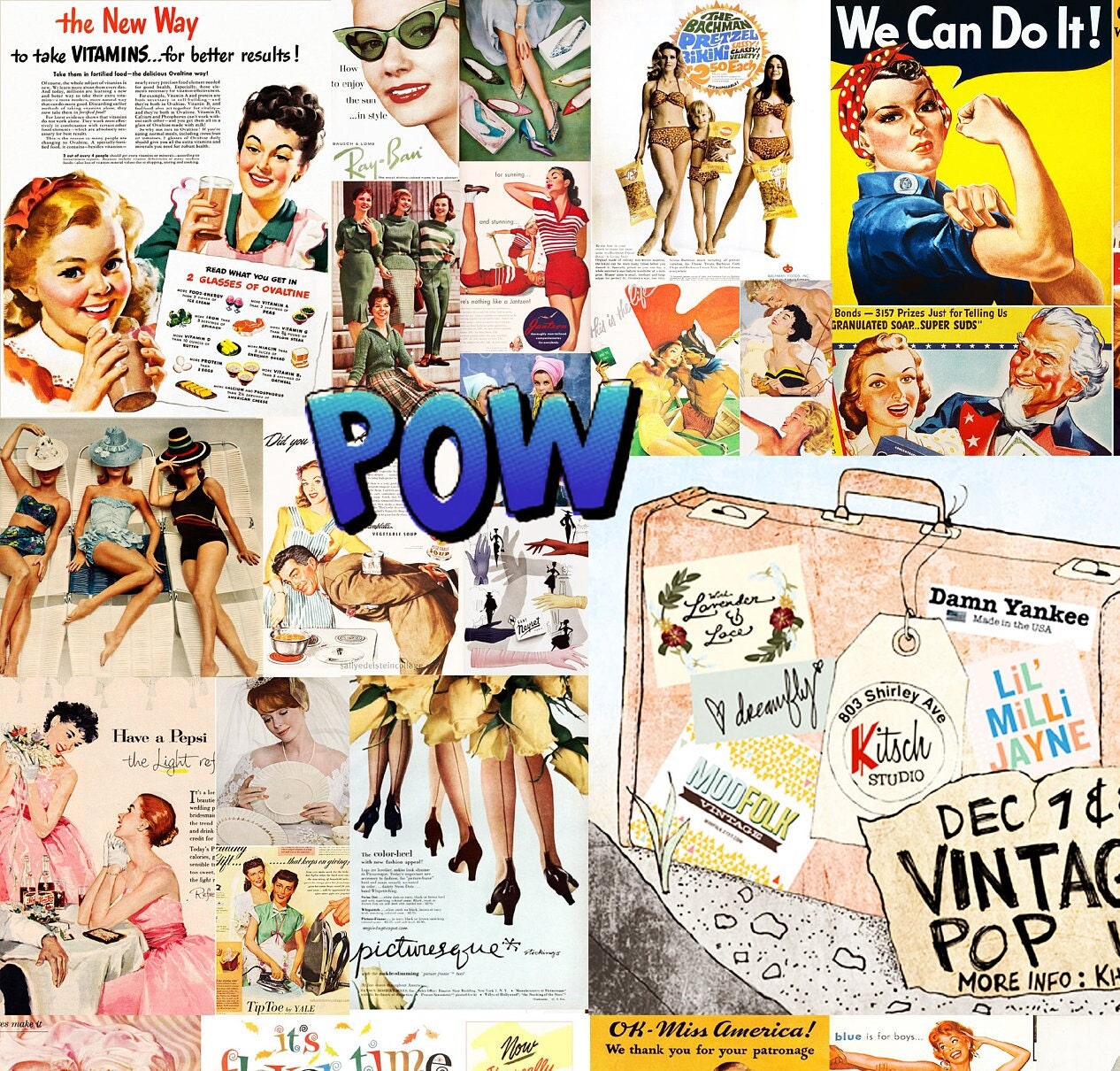 Magazine - Large Decoupage Paper for Furniture - Decoupage Art - Rice Paper for Decoupage - Hello, Pow, We Can Do It, Pop-Art