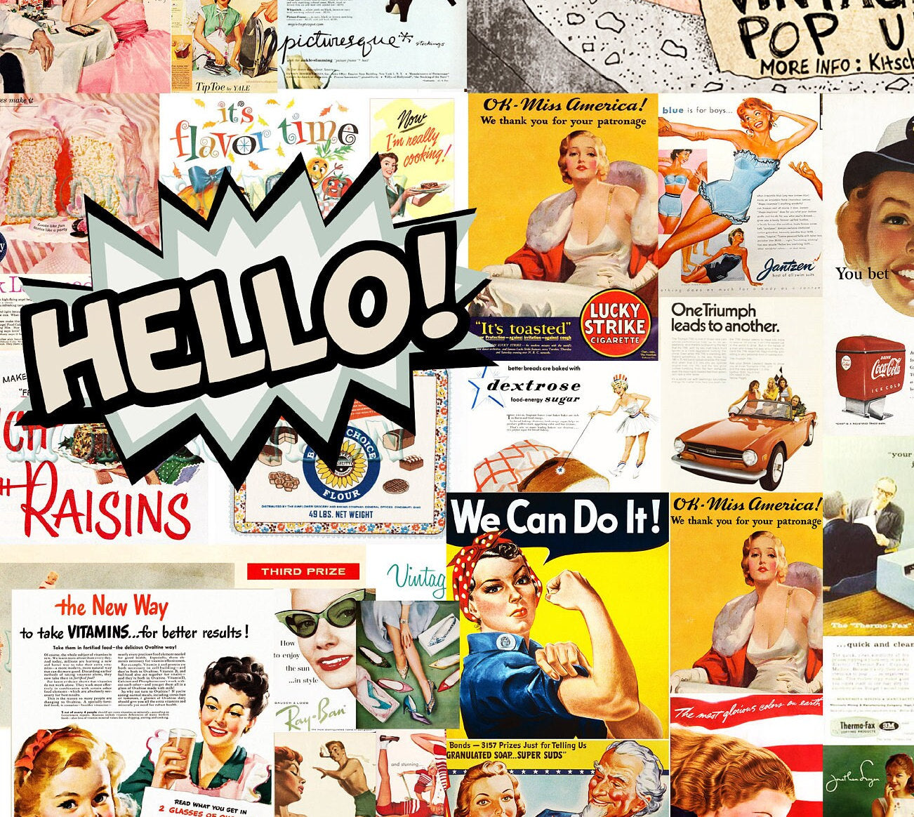 Magazine - Large Decoupage Paper for Furniture - Decoupage Art - Rice Paper for Decoupage - Hello, Pow, We Can Do It, Pop-Art