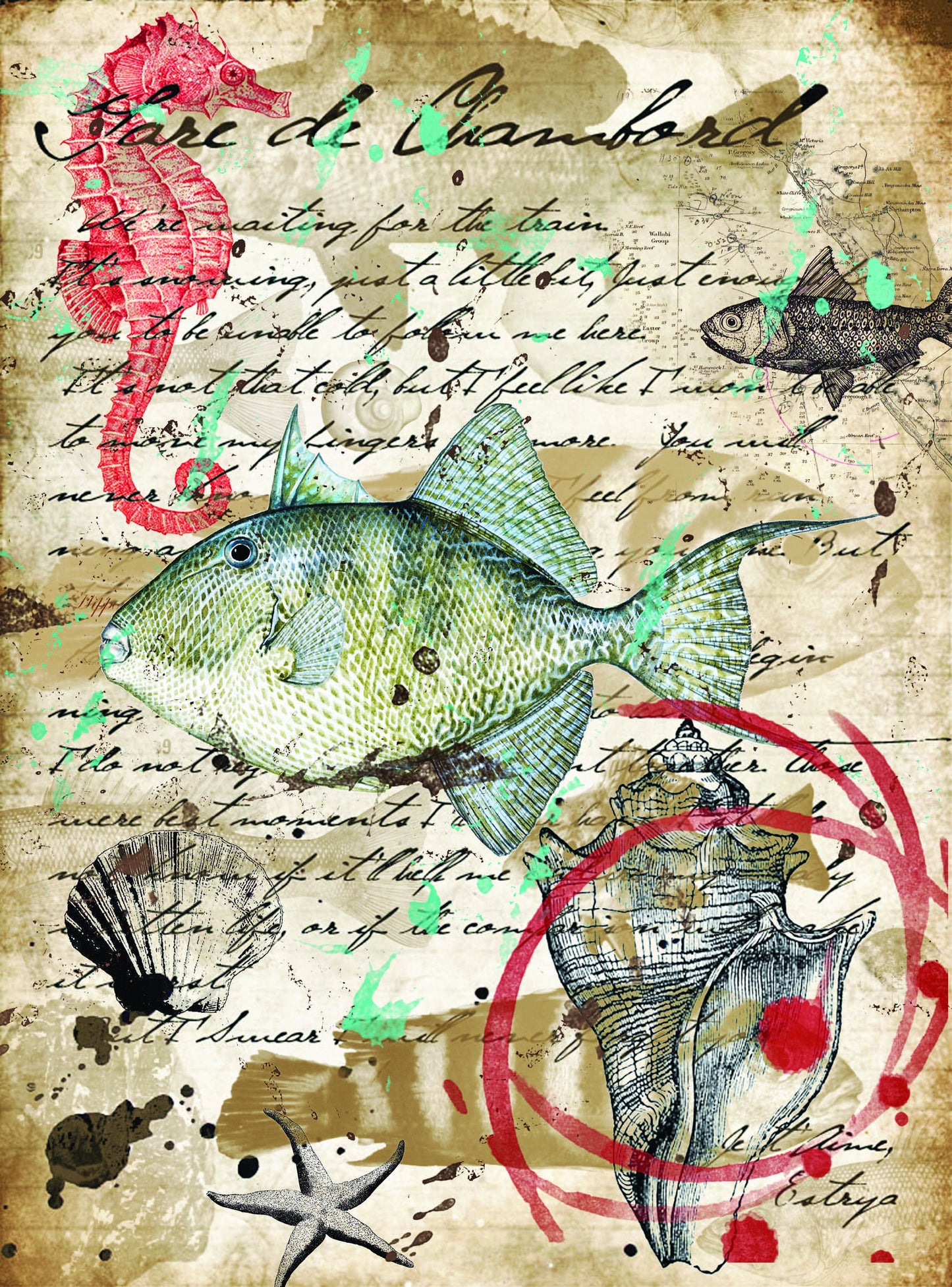 Large Decoupage Paper - Decoupage Art - Rice Paper for Decoupage - Sea Life - Fish, Seahorse