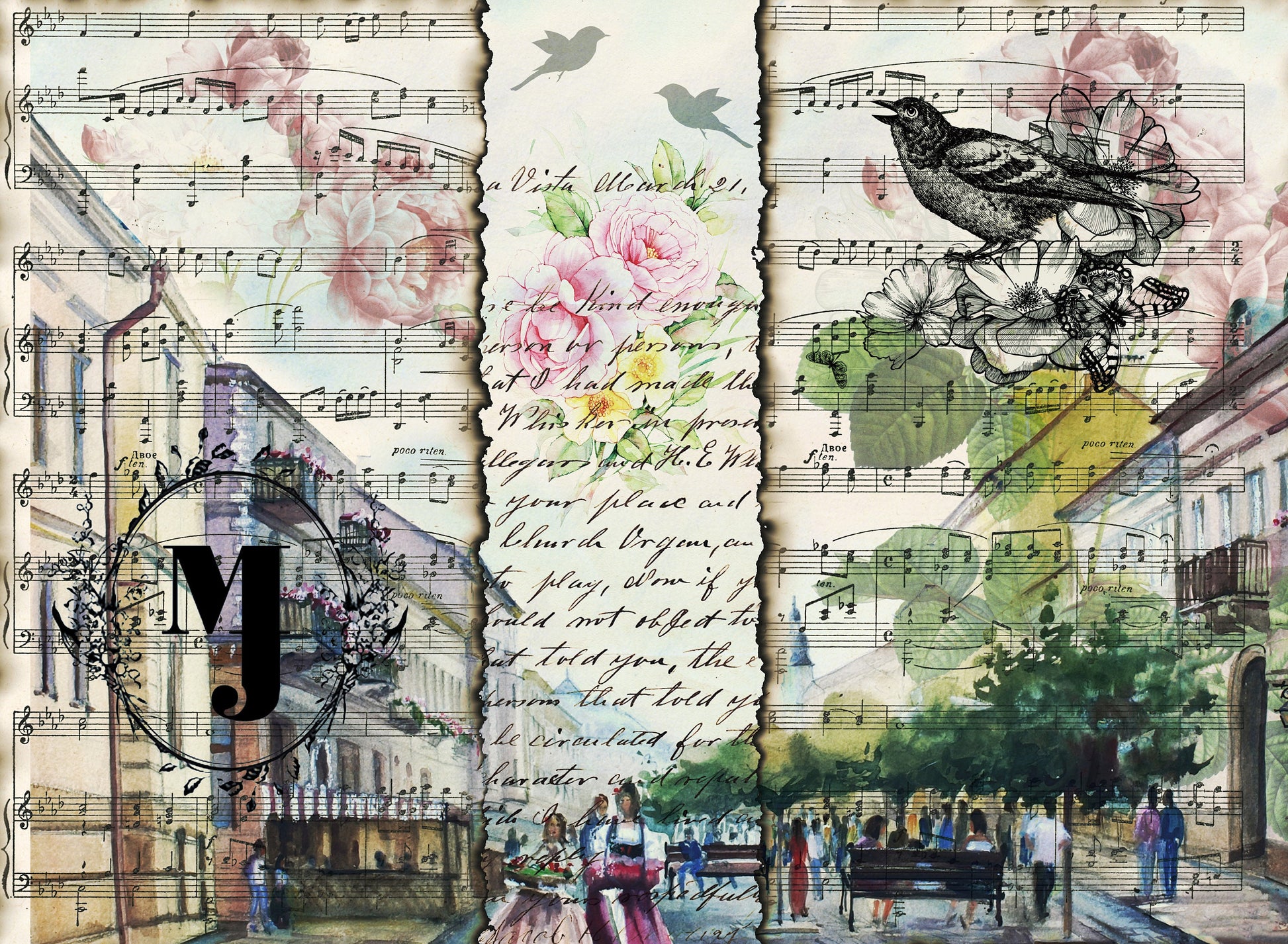 Large Decoupage Paper - Decoupage Art - Rice Paper for Decoupage - Black Bird Street
