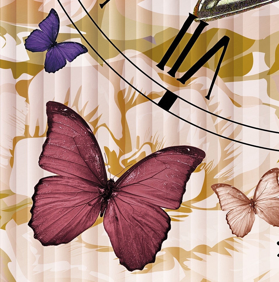Large Decoupage Paper - Decoupage Art - Rice Paper for Decoupage - Black Clocks Red Butterfly