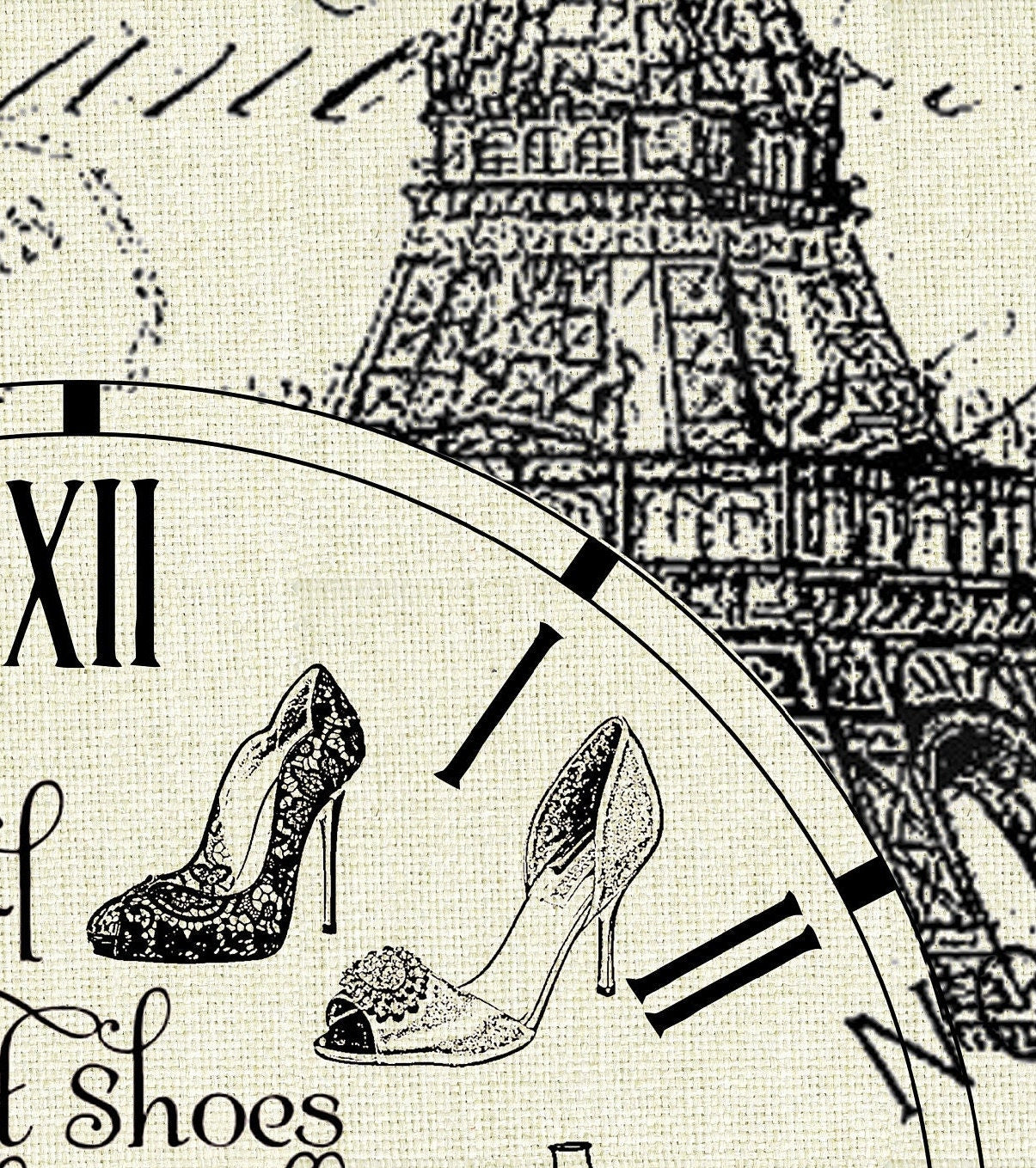 Large Decoupage Paper - Decoupage Art - Rice Paper for Decoupage - Black Clocks Paris Eiffel