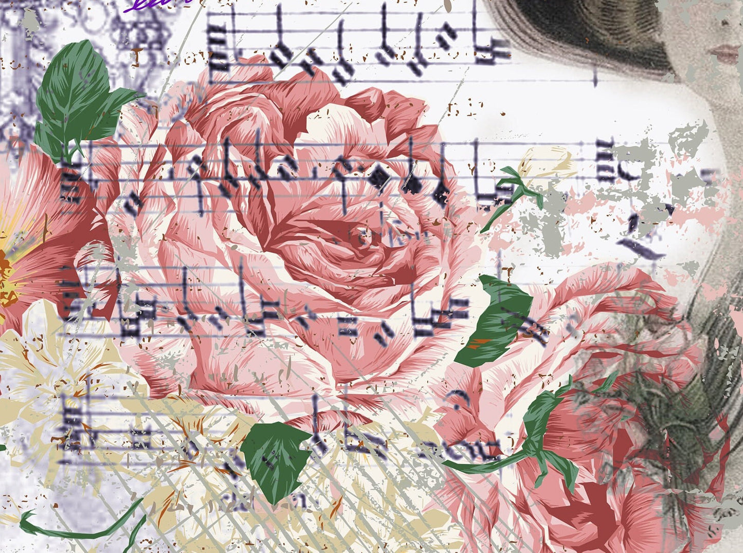 Large Decoupage Paper - Decoupage Art - Rice Paper for Decoupage - Pink Roses Woman