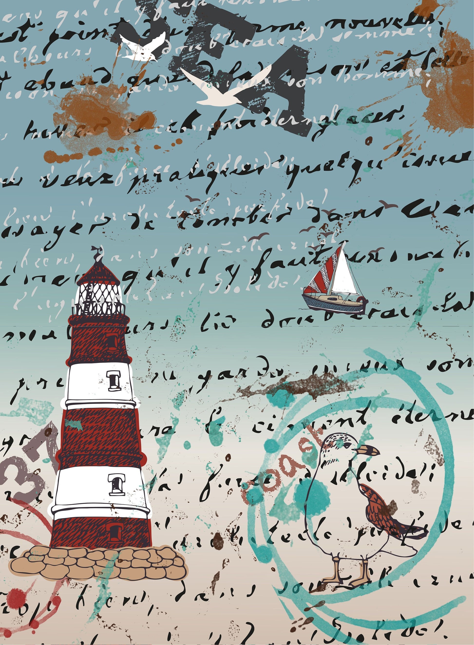Large Decoupage Paper - Decoupage Art - Rice Paper for Decoupage - Vintage Decoupage - Lighthouse