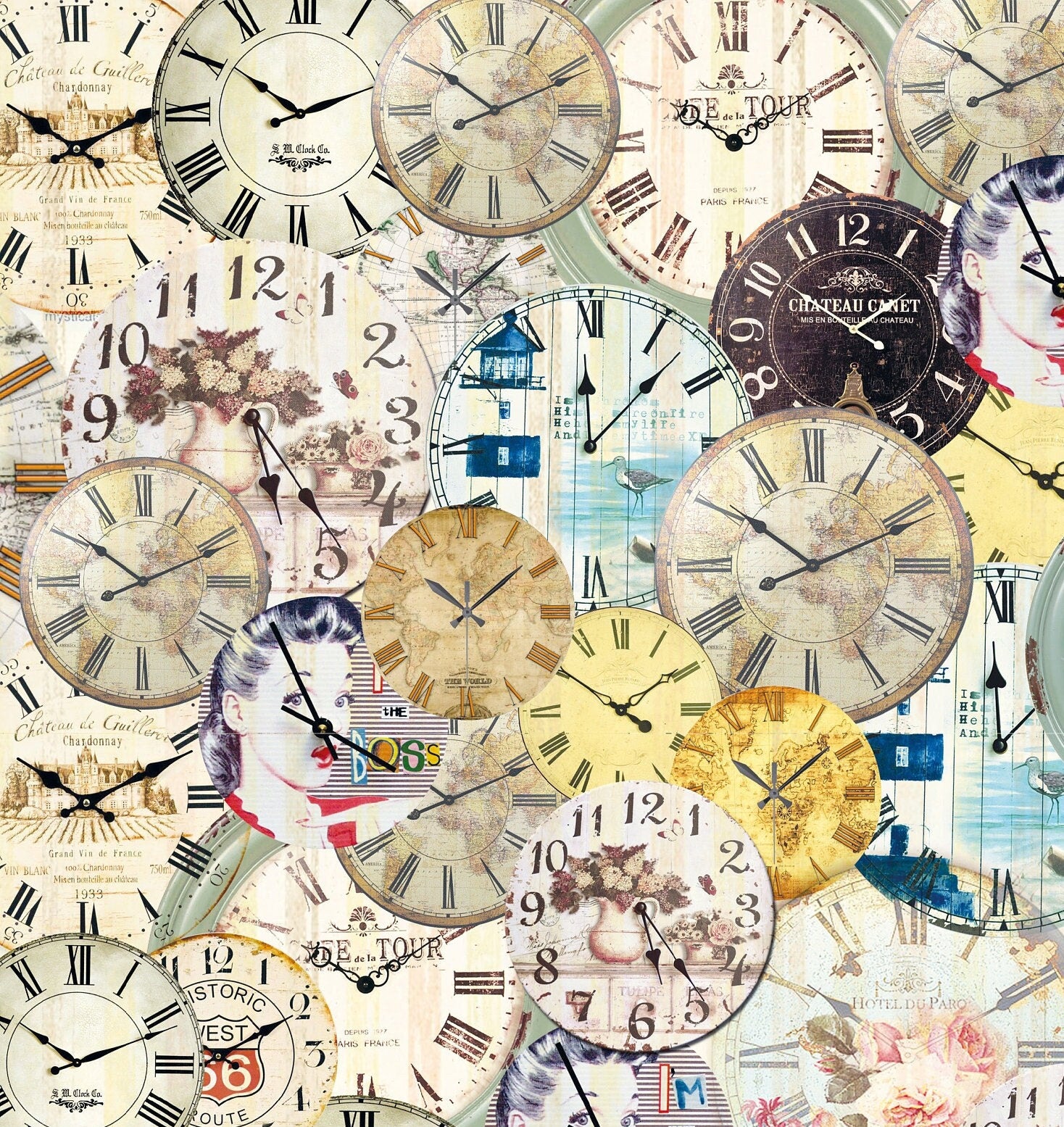 Large Decoupage Paper - Decoupage Art - Rice Paper for Decoupage - Vintage Decoupage - Old Clocks
