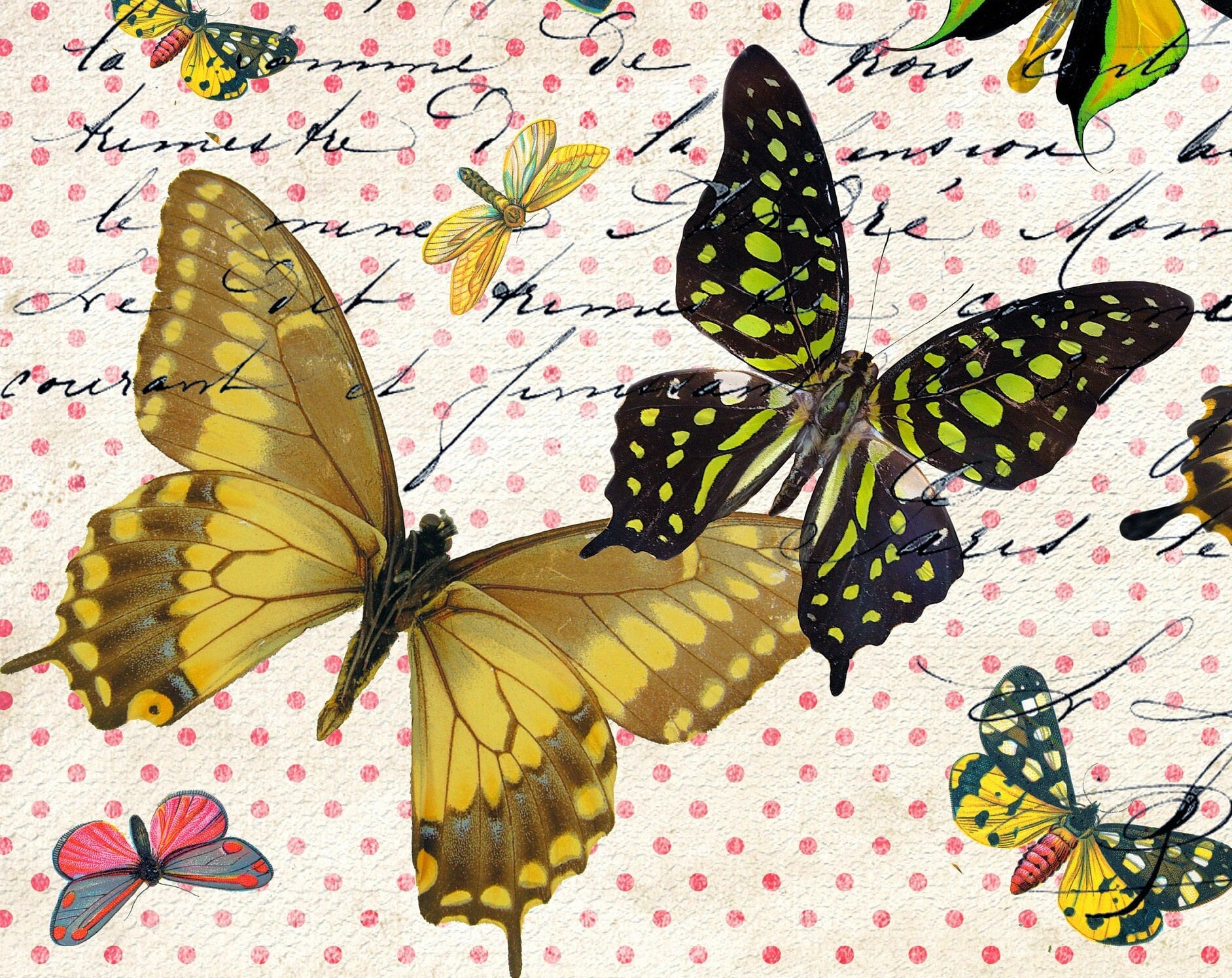 Large Decoupage Paper - Decoupage Art - Rice Paper for Decoupage - Vintage Decoupage - Butterflys