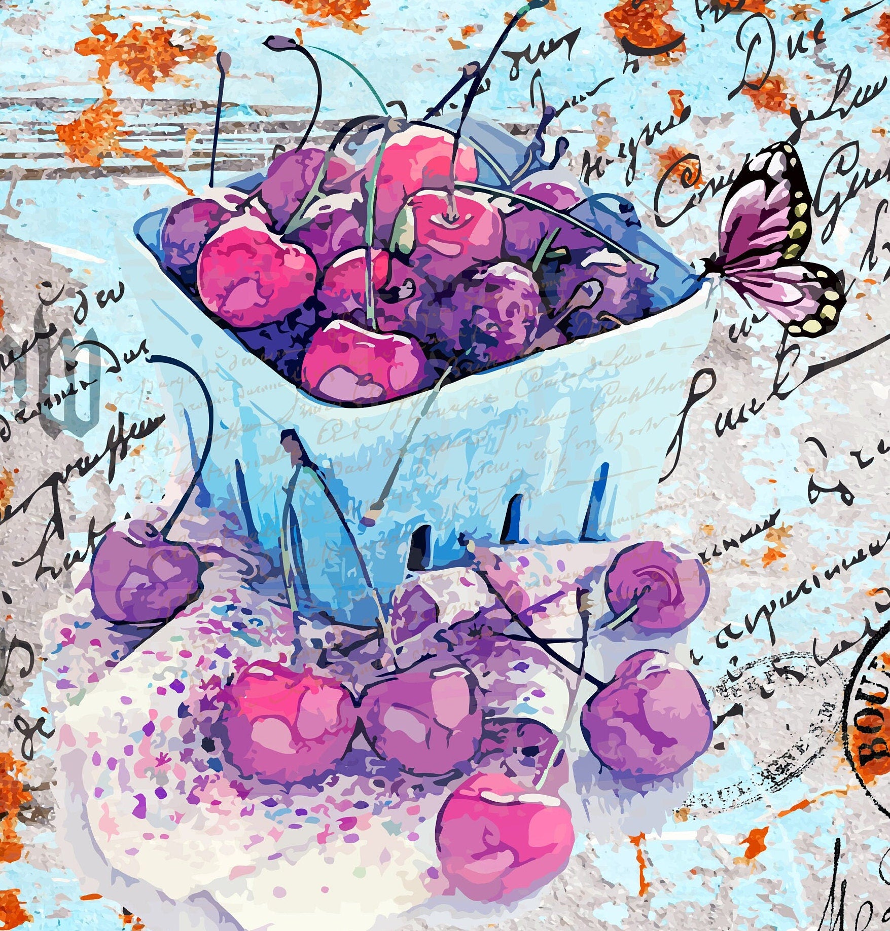 Cherry - Large Decoupage Paper - Decoupage Art - Rice Paper for Decoupage - Vintage Decoupage